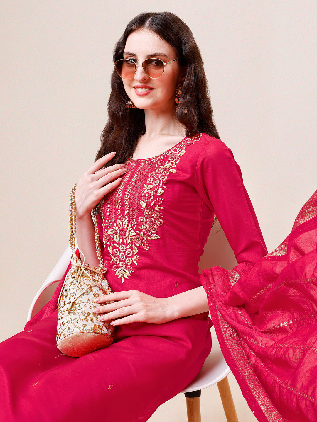 Hand Embroidered Kurta with pant & Dupatta