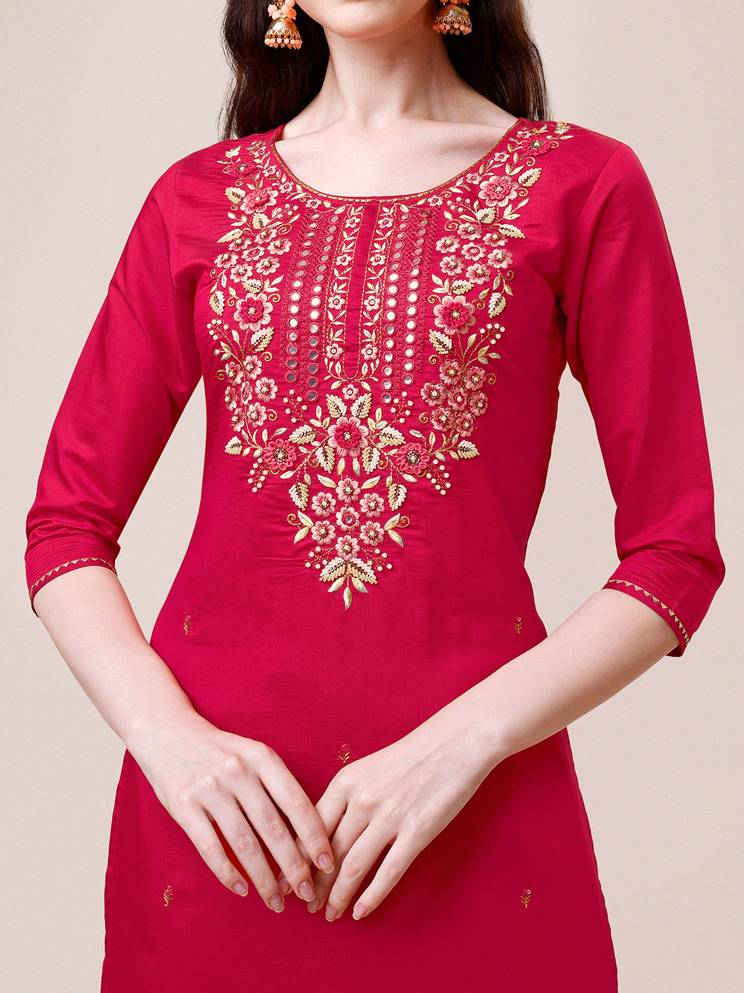 Hand Embroidered Kurta with pant & Dupatta