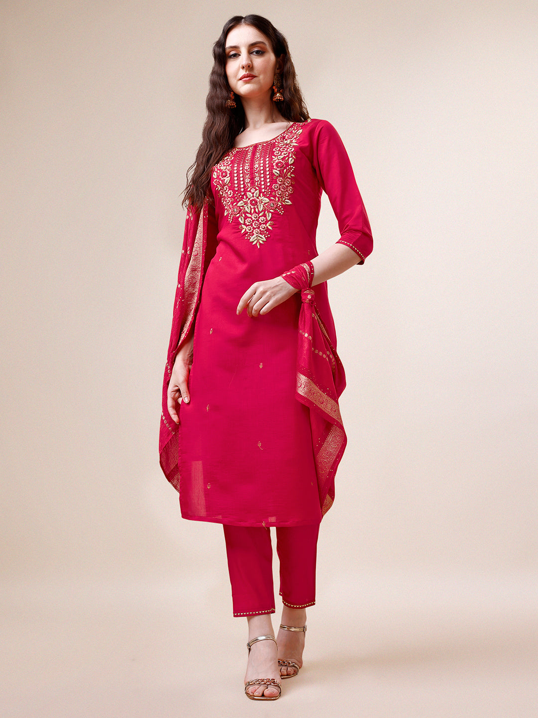 Hand Embroidered Kurta with pant & Dupatta