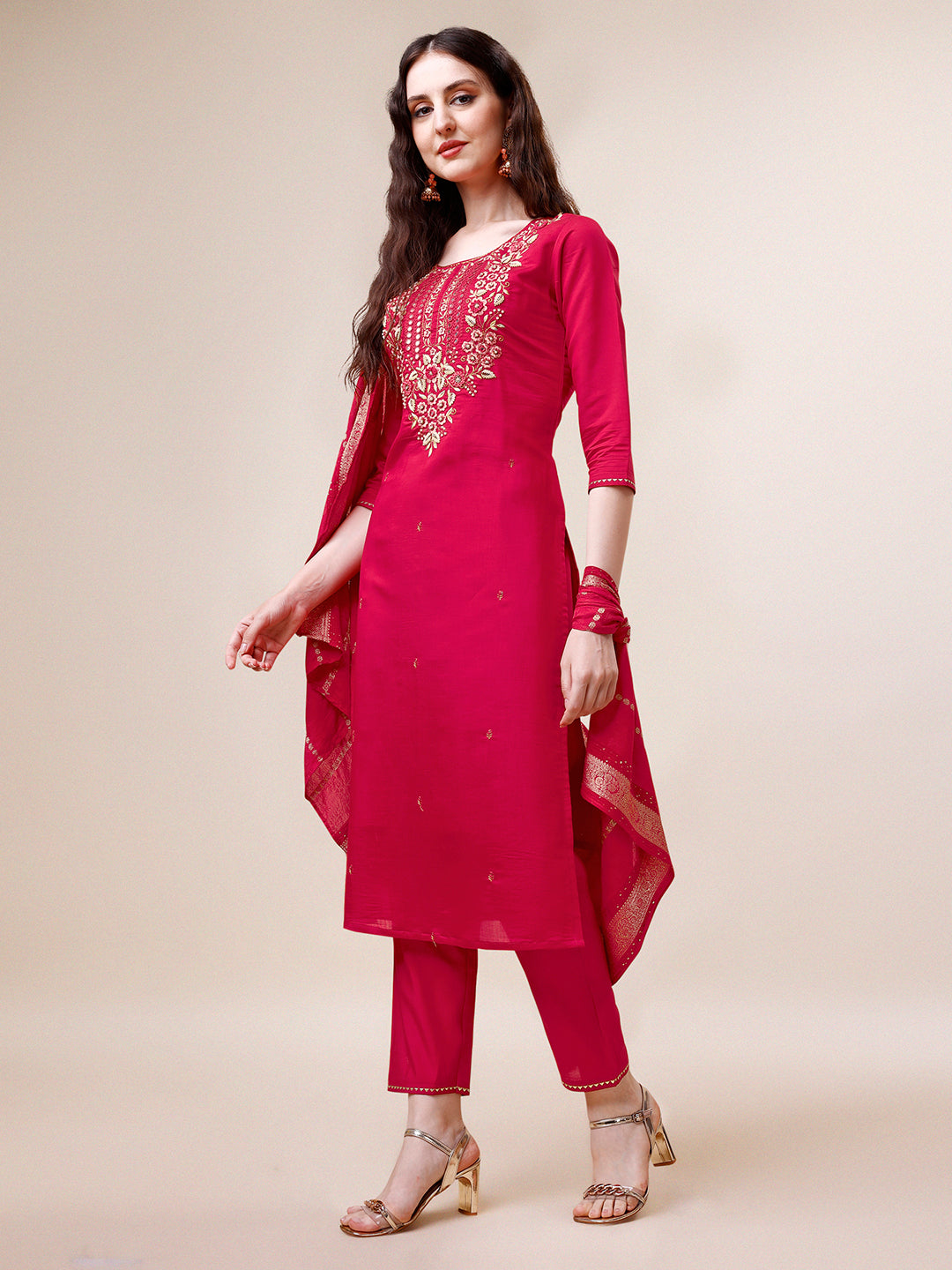 Hand Embroidered Kurta with pant & Dupatta