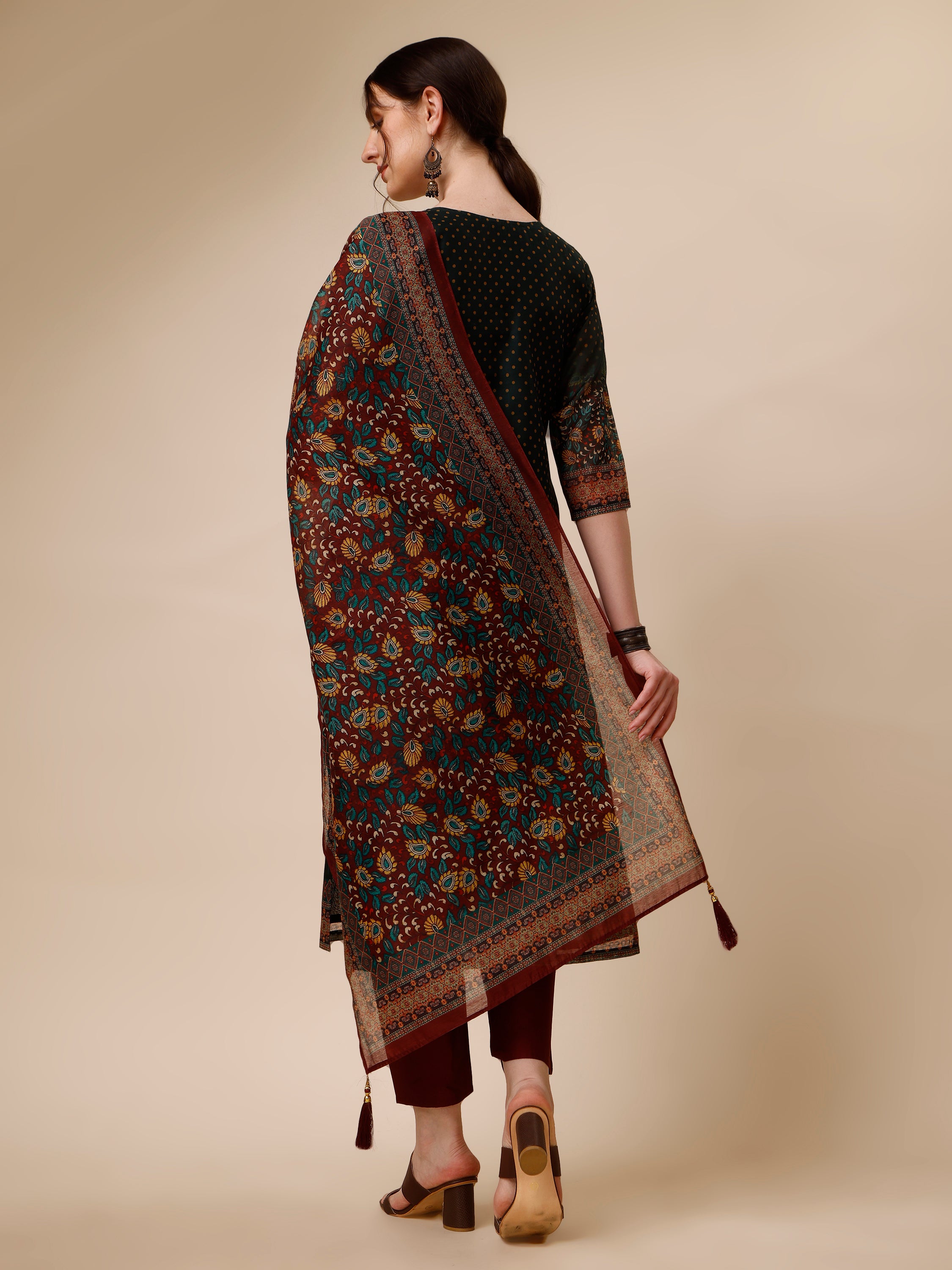 Polka & Floral Printed Chanderi Kurta with pant & dupatta