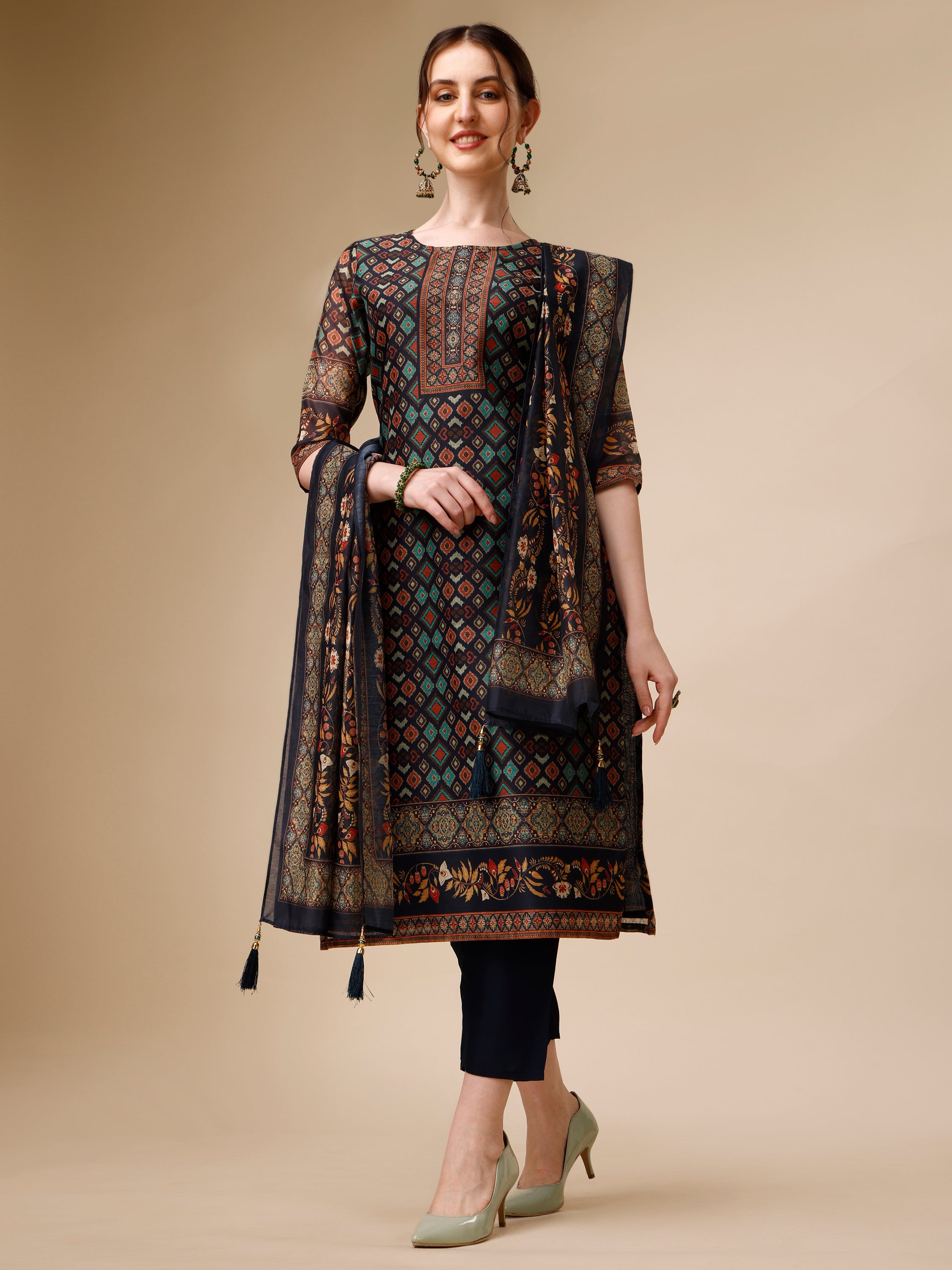 Ethnic Motif Printed Kurta with Pant & Printed Dupatta