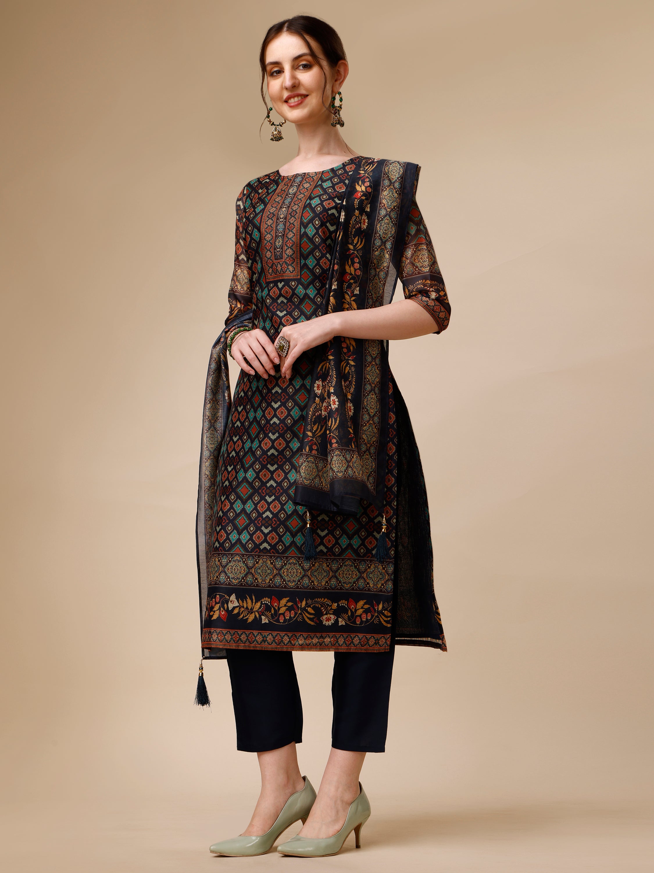 Ethnic Motif Printed Kurta with Pant & Printed Dupatta