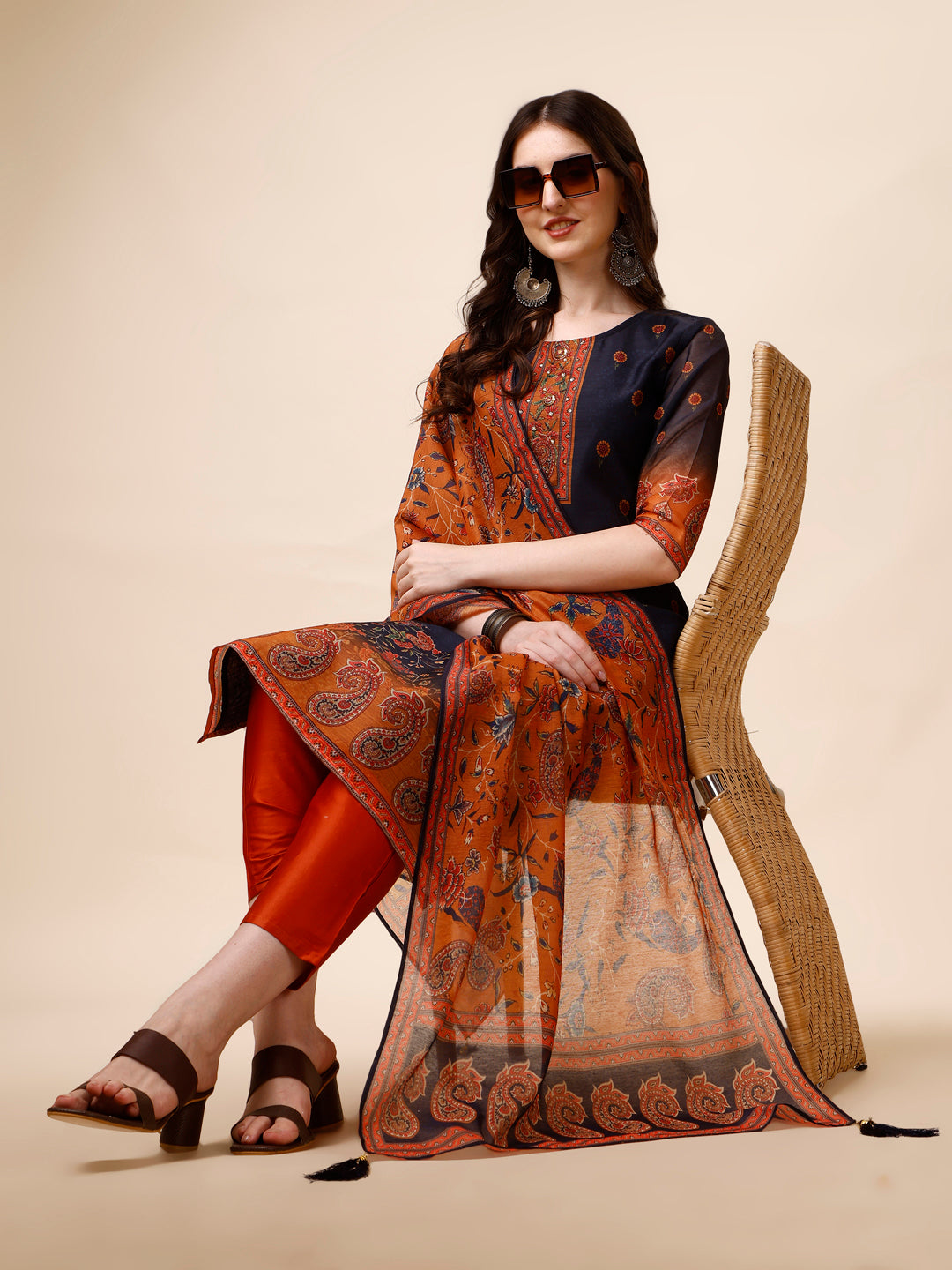 Ethnic Motif Printed &  Embroidered kurta with Pant & Dupatta Set