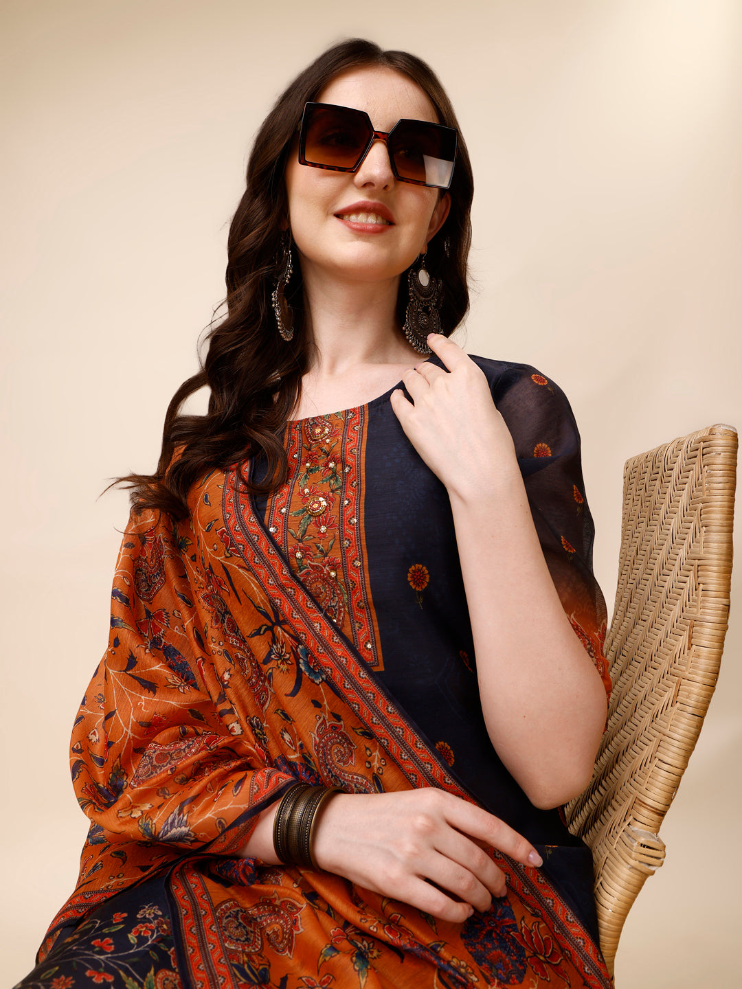 Ethnic Motif Printed &  Embroidered kurta with Pant & Dupatta Set