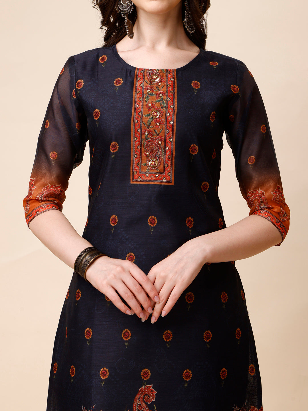 Ethnic Motif Printed &  Embroidered kurta with Pant & Dupatta Set