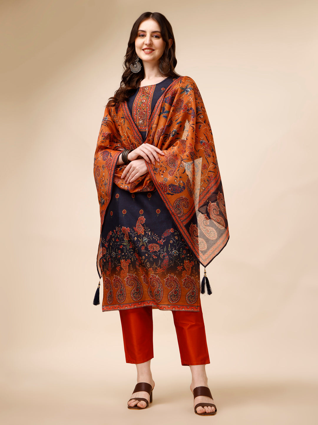 Ethnic Motif Printed &  Embroidered kurta with Pant & Dupatta Set