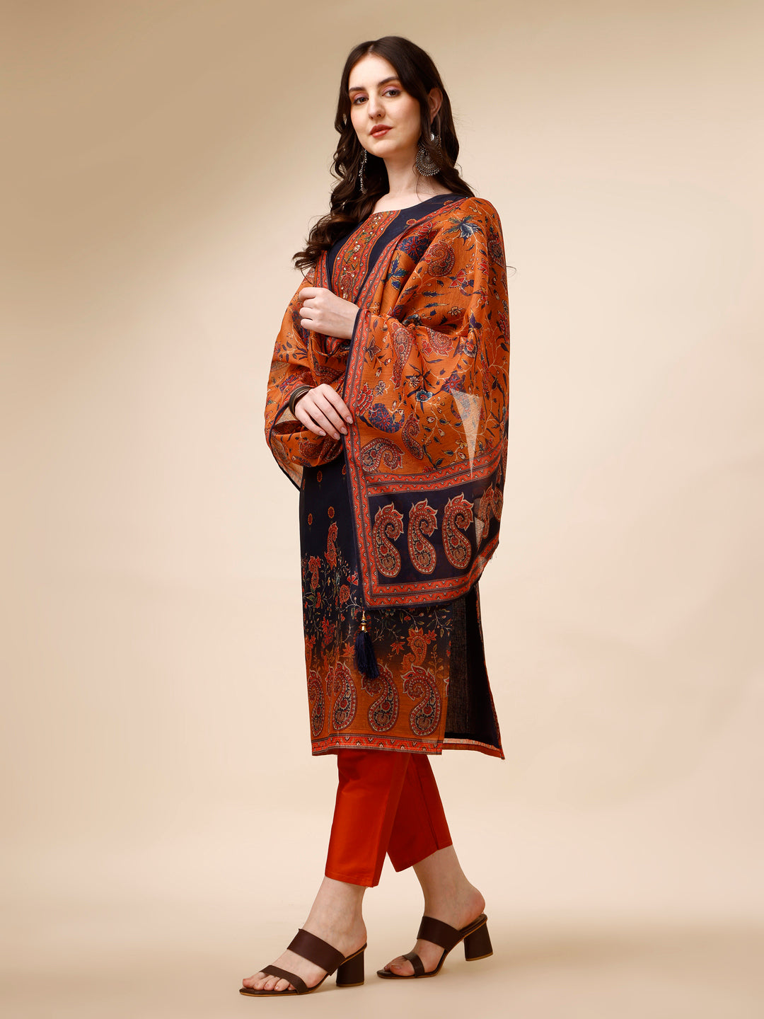 Ethnic Motif Printed &  Embroidered kurta with Pant & Dupatta Set