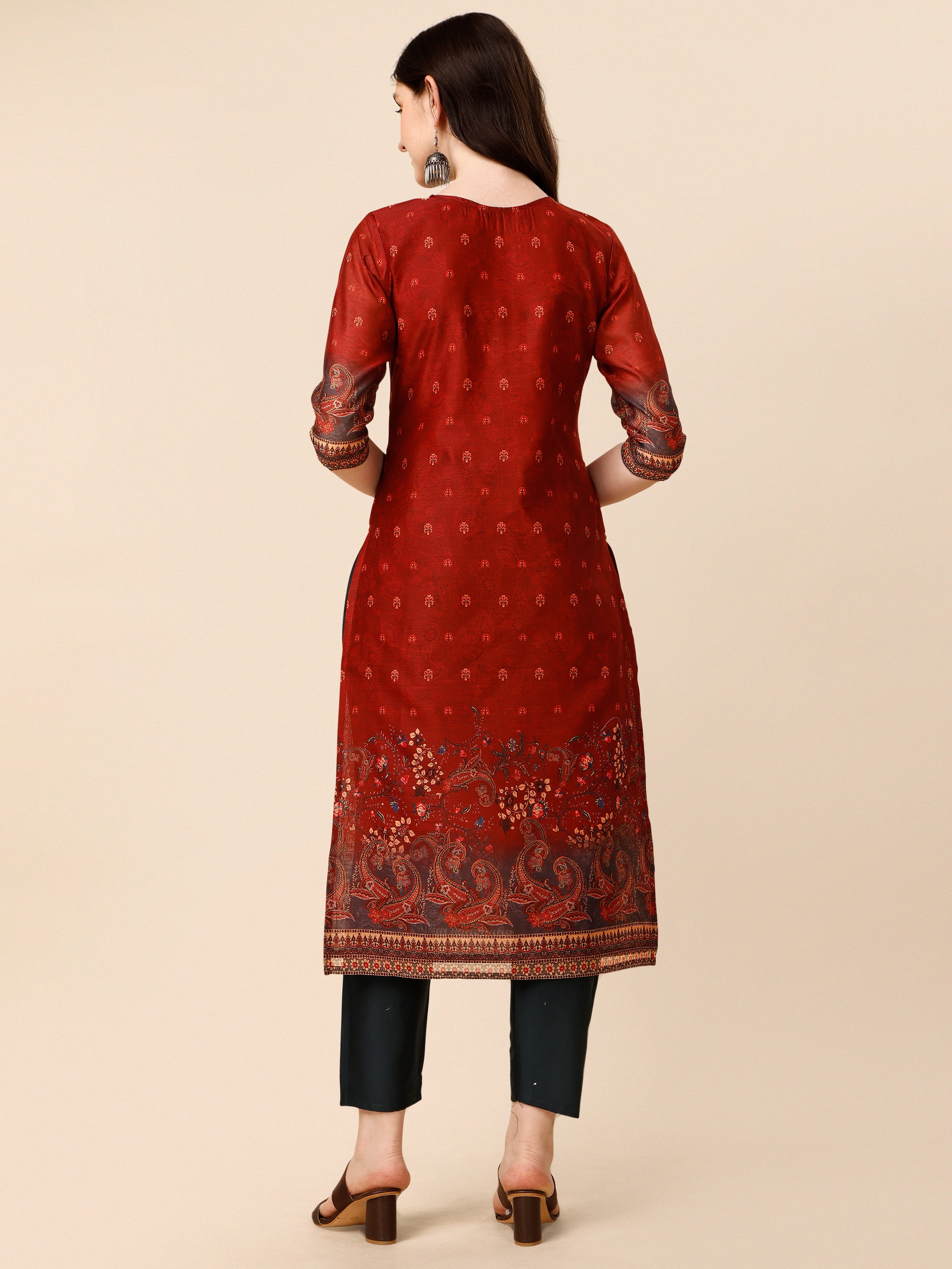 Printed and  Embroidered kurta with Pant and Dupatta Set