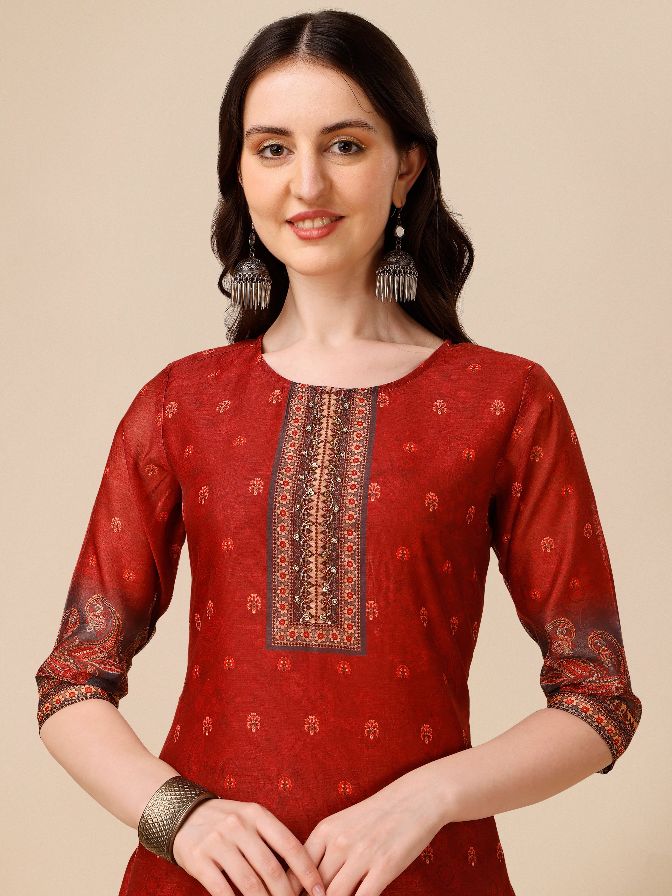 Printed and  Embroidered kurta with Pant and Dupatta Set