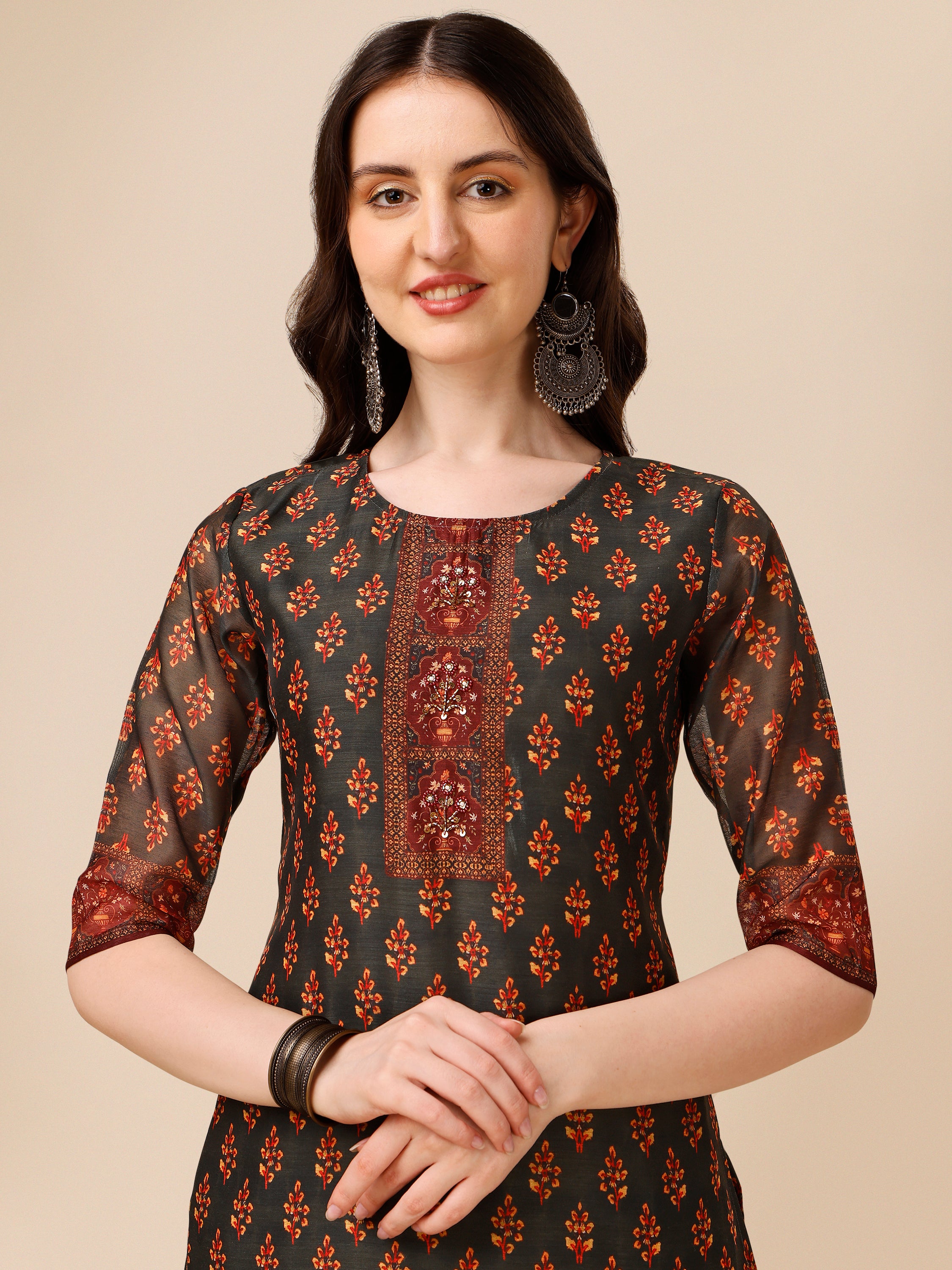 Printed and Embroidered  Kurta with Pant & Dupatta set