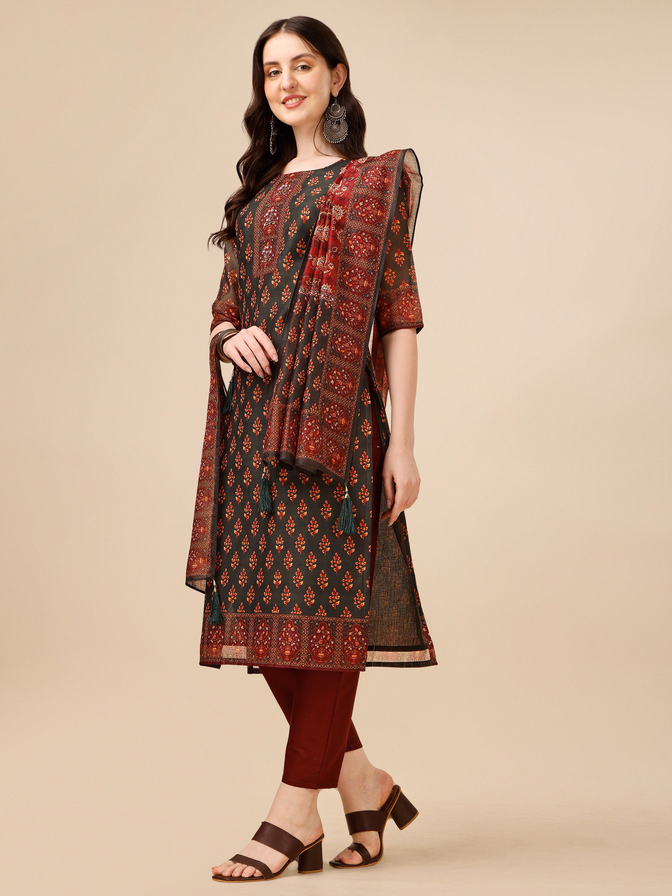 Printed and Embroidered  Kurta with Pant & Dupatta set