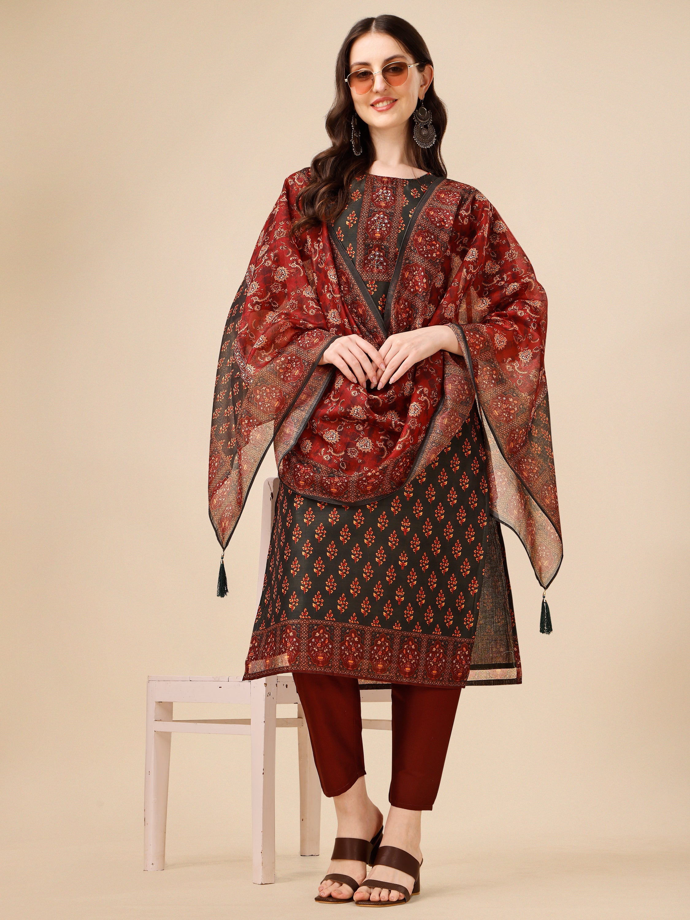 Printed and Embroidered  Kurta with Pant & Dupatta set