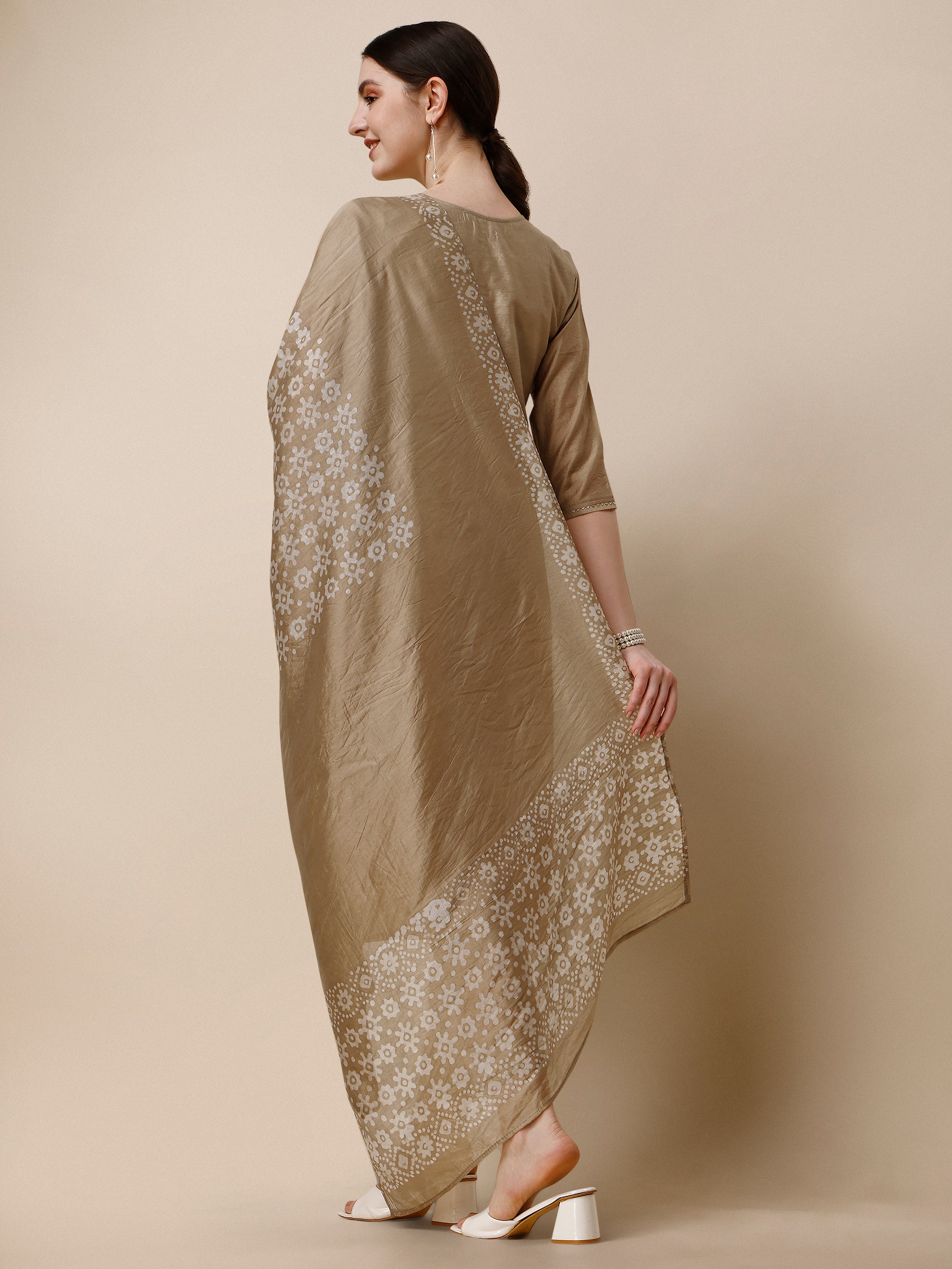 Embroidered & Printed Kurta With Pant and Dupatta Set