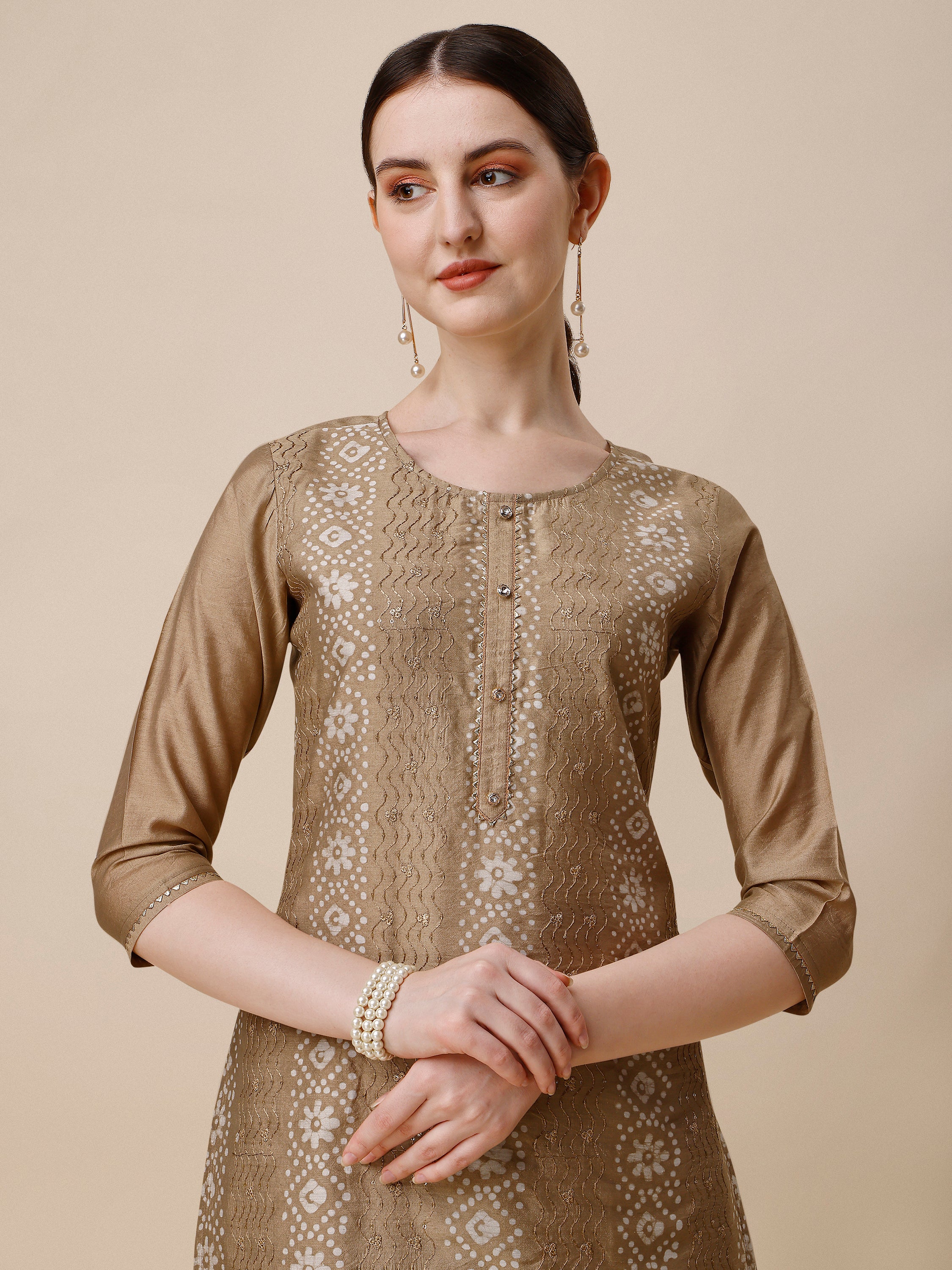 Embroidered & Printed Kurta With Pant and Dupatta Set