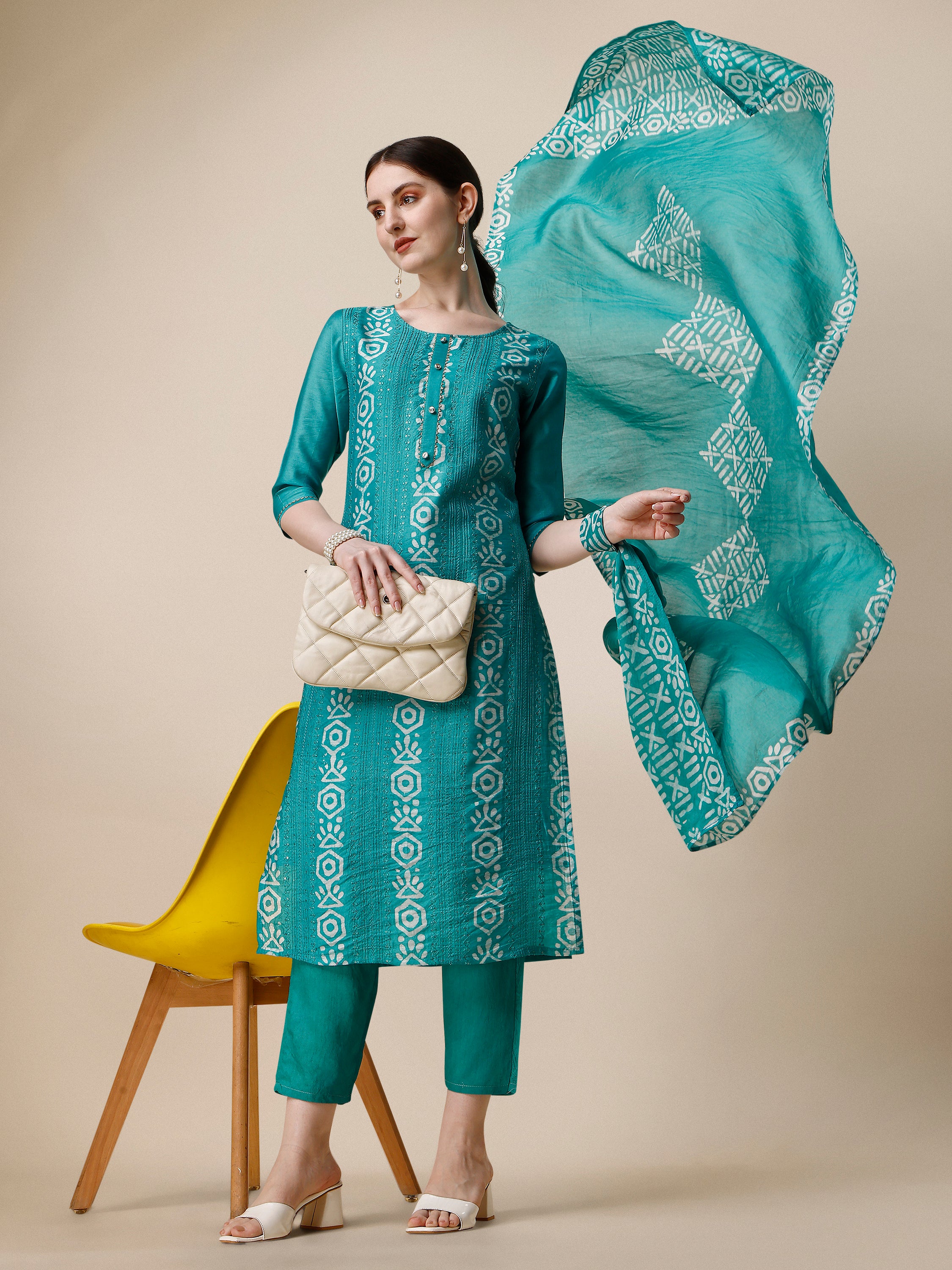 Embroidered Kurta With Pant and Dupatta Set