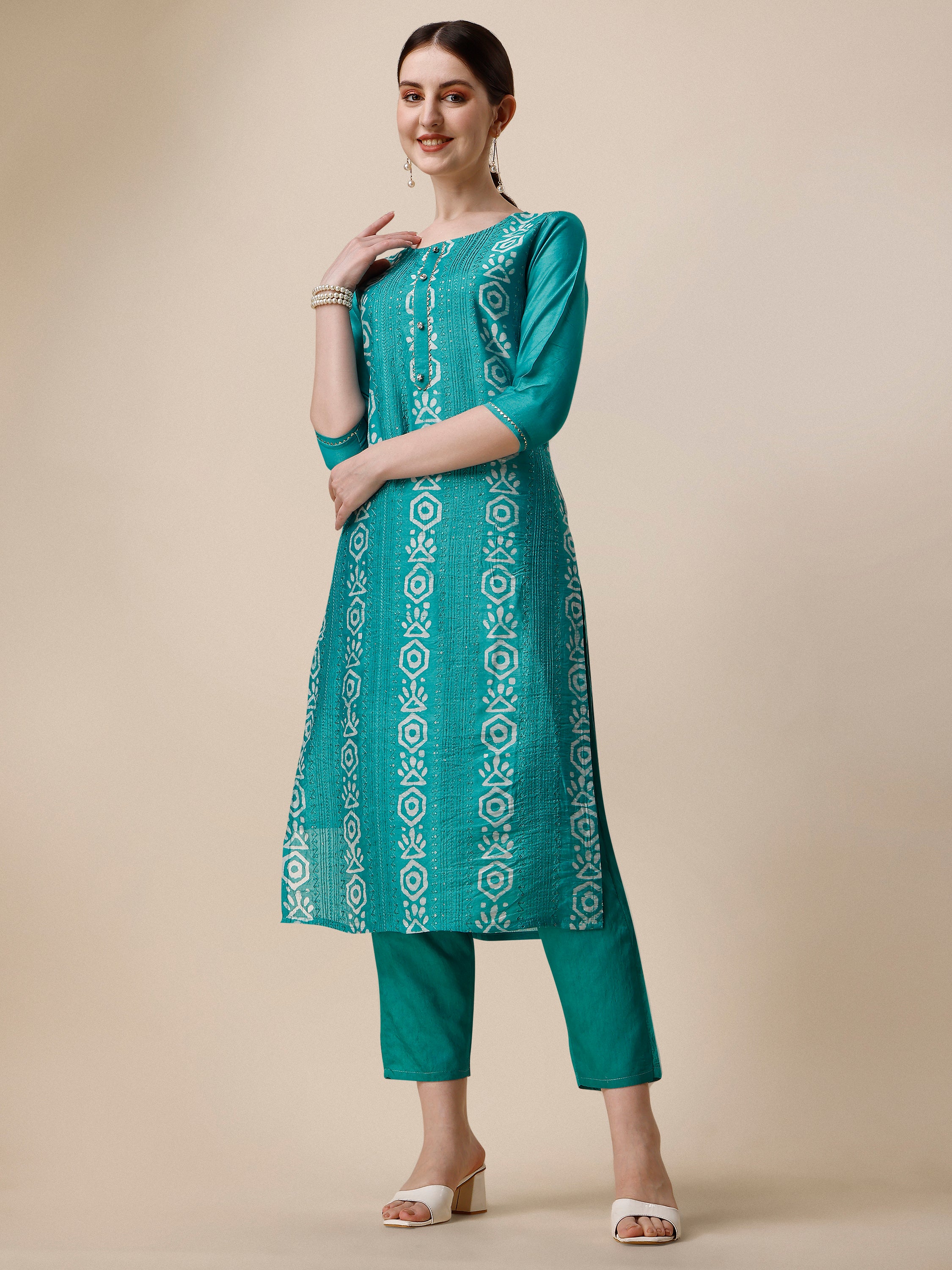 Embroidered Kurta With Pant and Dupatta Set