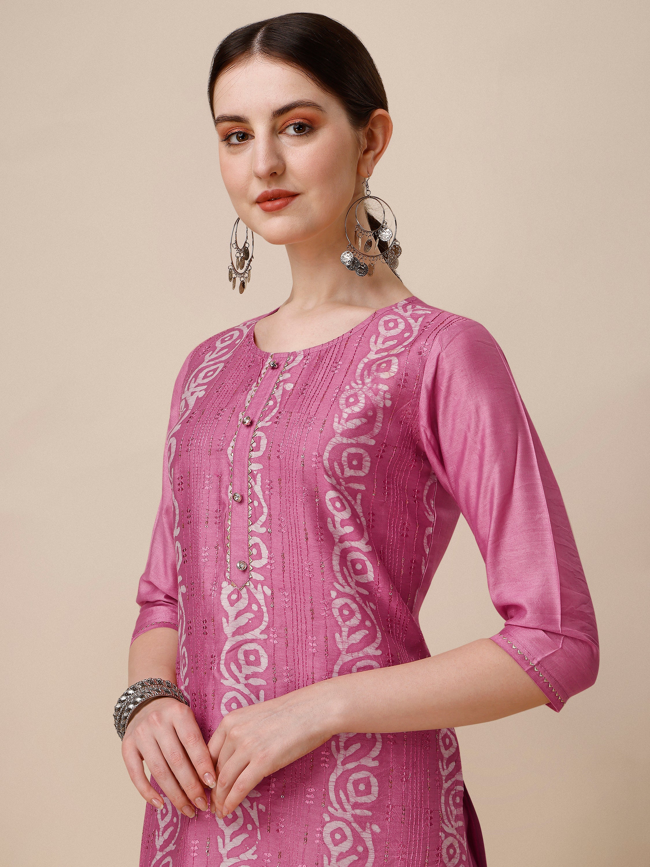 Embroidered & Printed Kurta With Pant and Dupatta Set