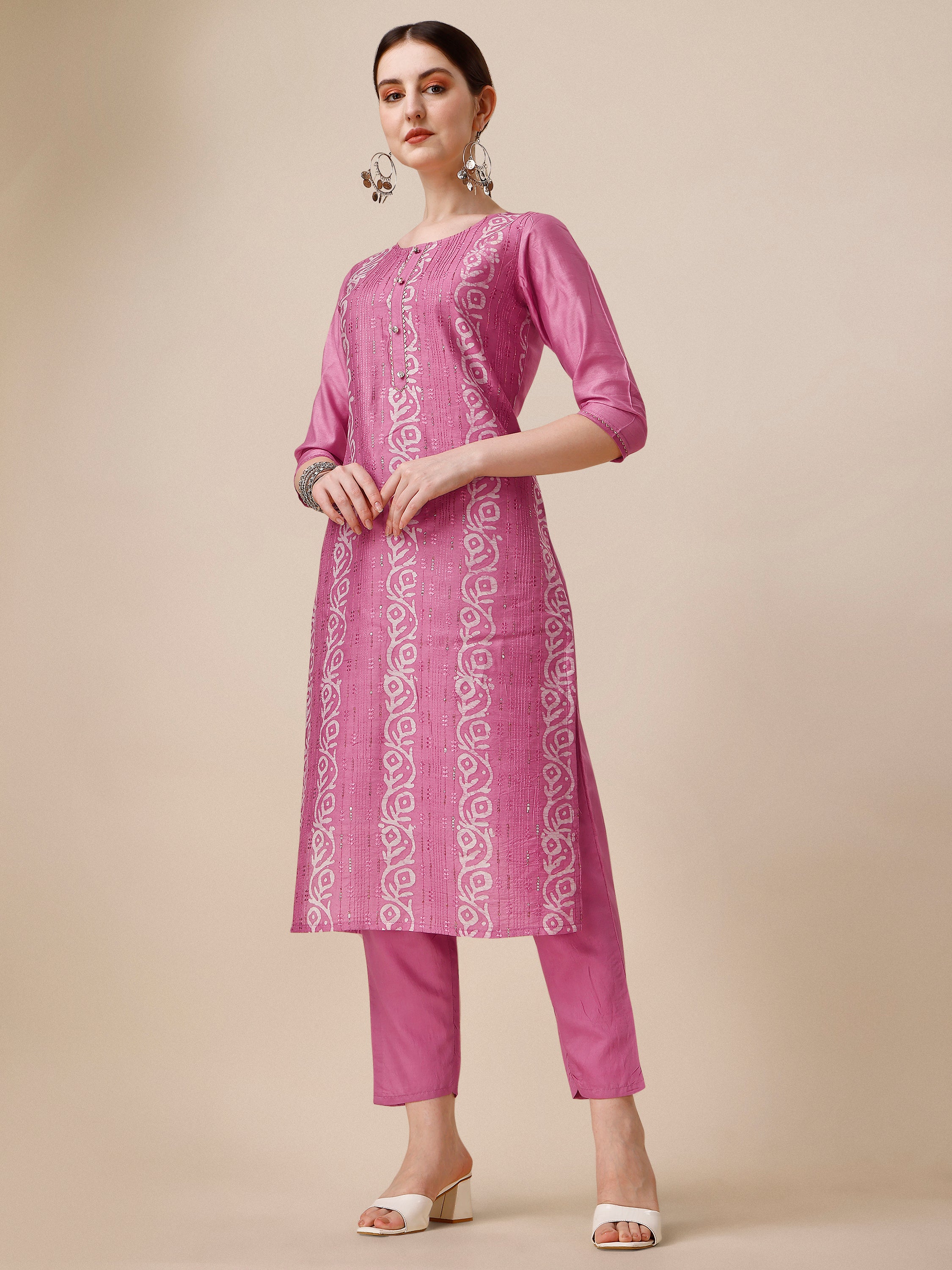 Embroidered & Printed Kurta With Pant and Dupatta Set