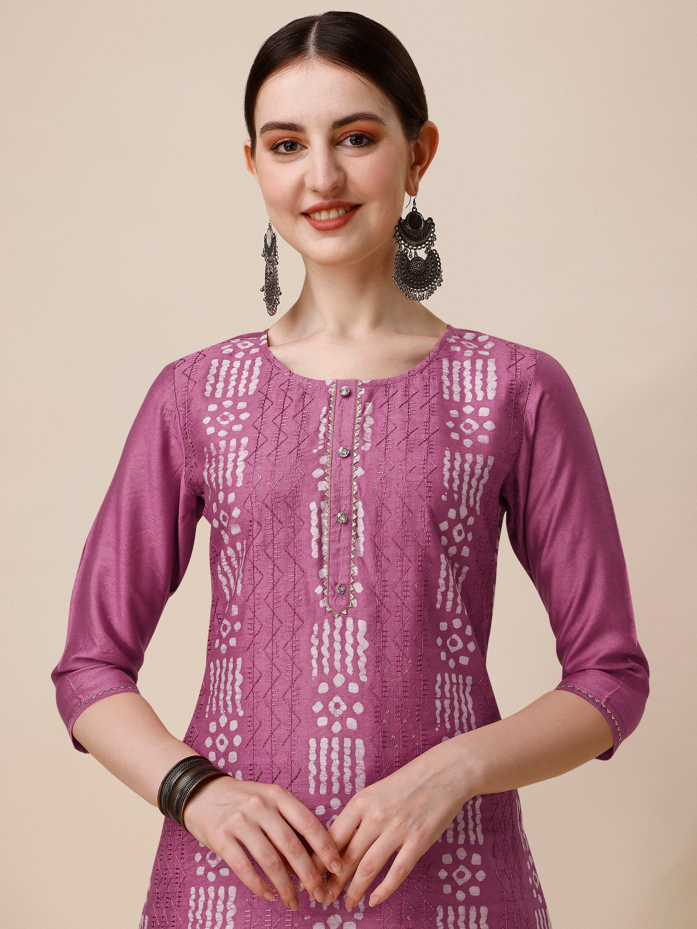 Chanderi Bandhni Printed kurta with pant & dupatta set