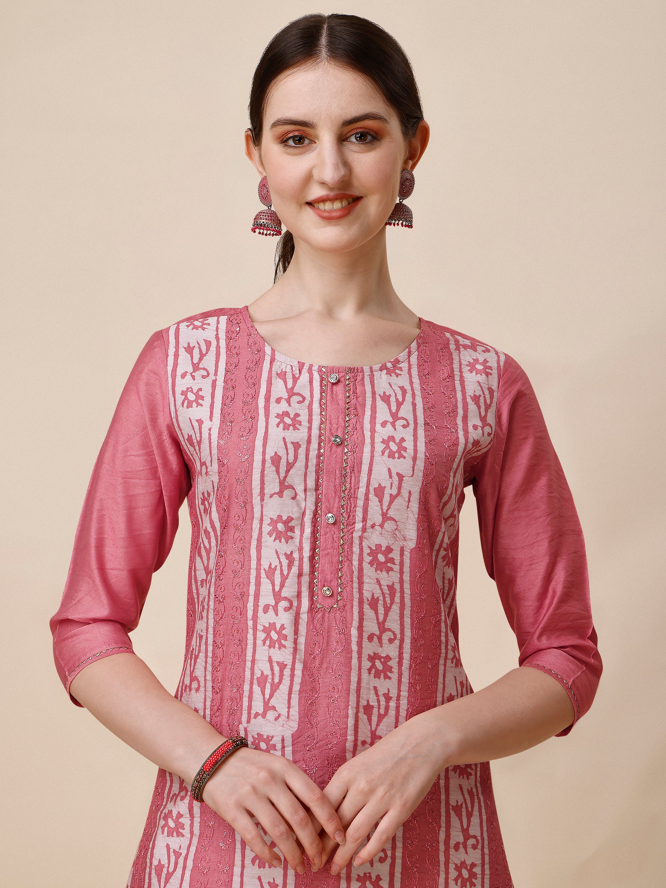 Printed & embroidered kurta with pant & dupatta Set