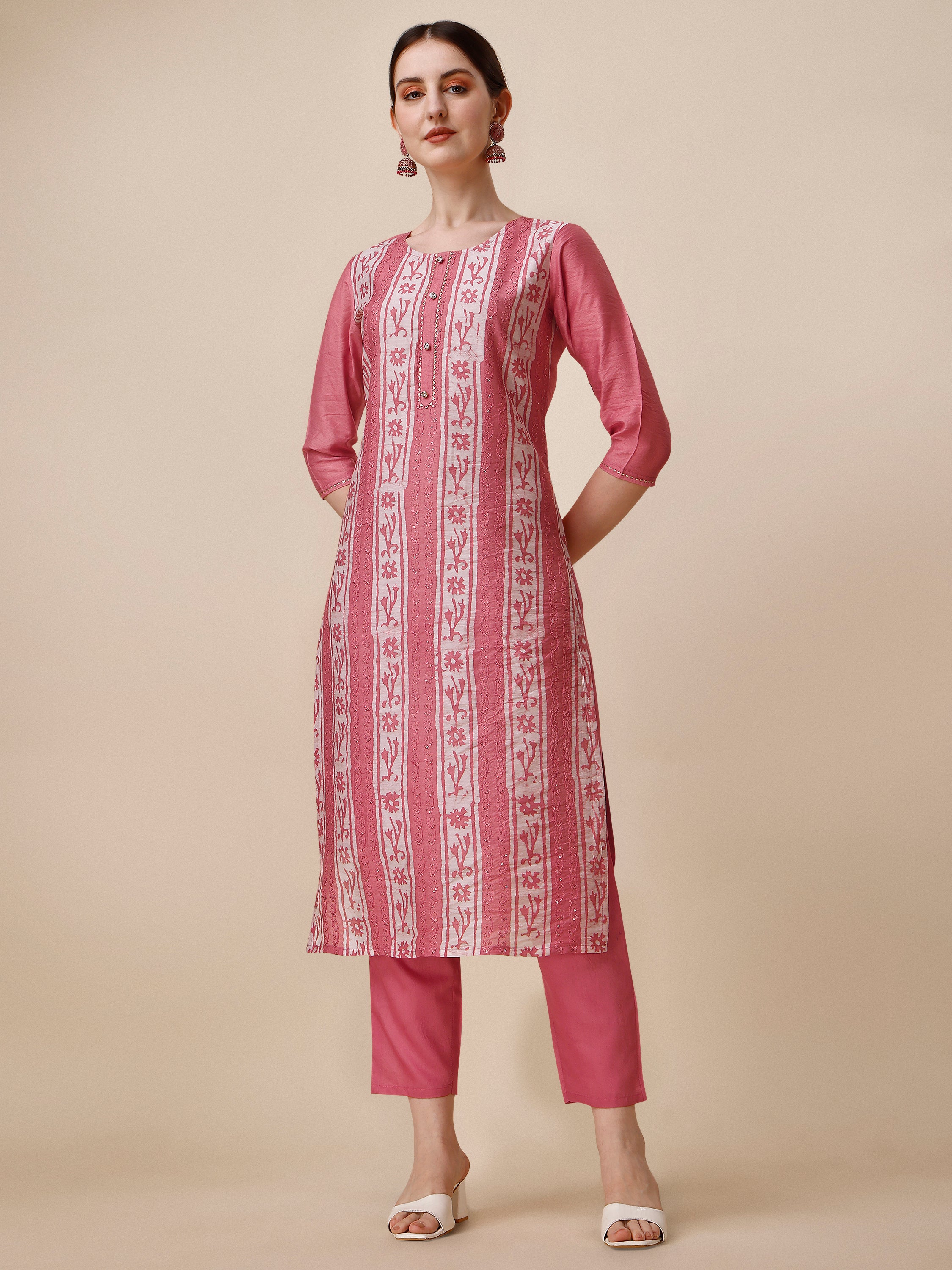 Printed & embroidered kurta with pant & dupatta Set