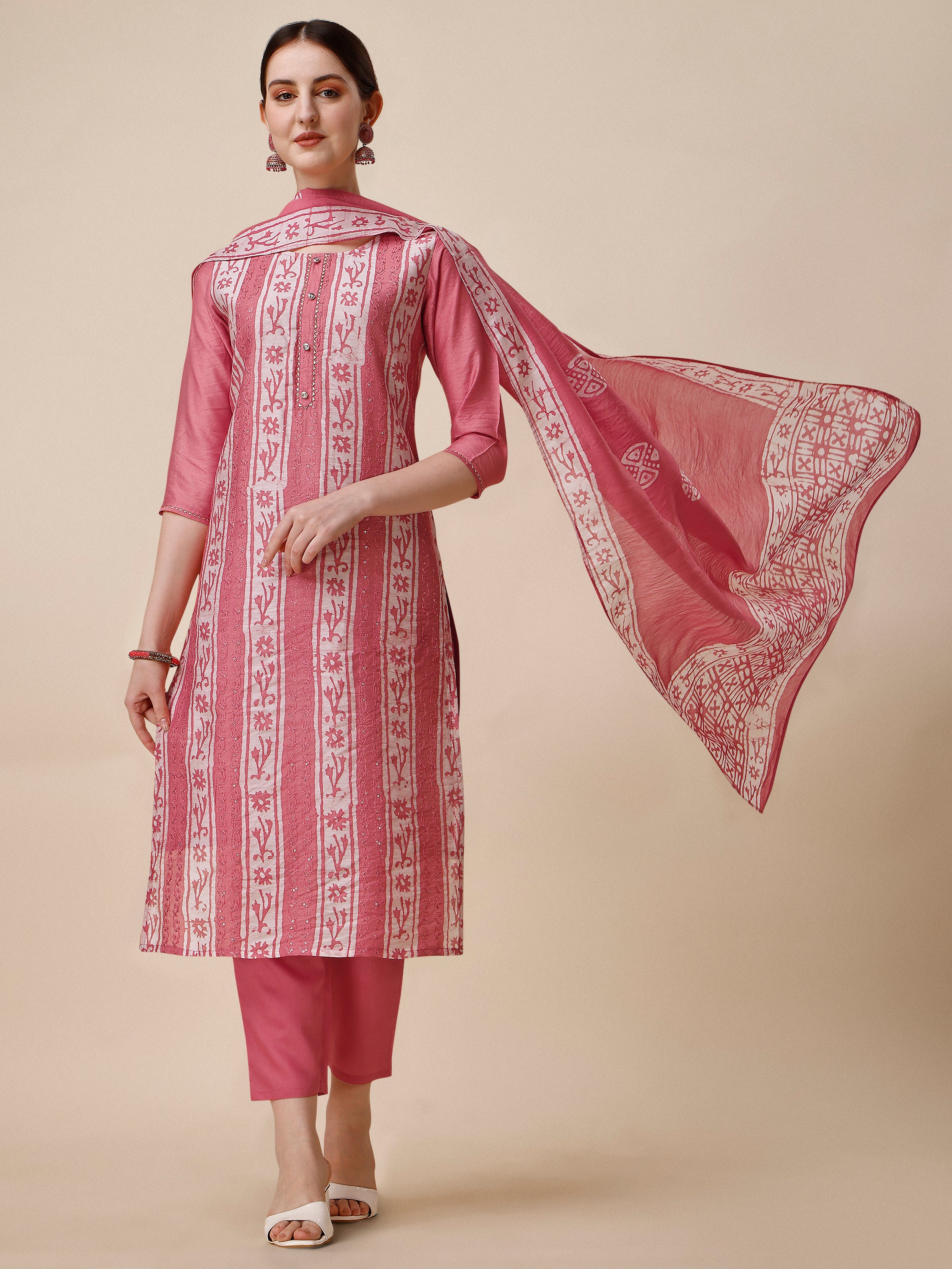 Printed & embroidered kurta with pant & dupatta Set