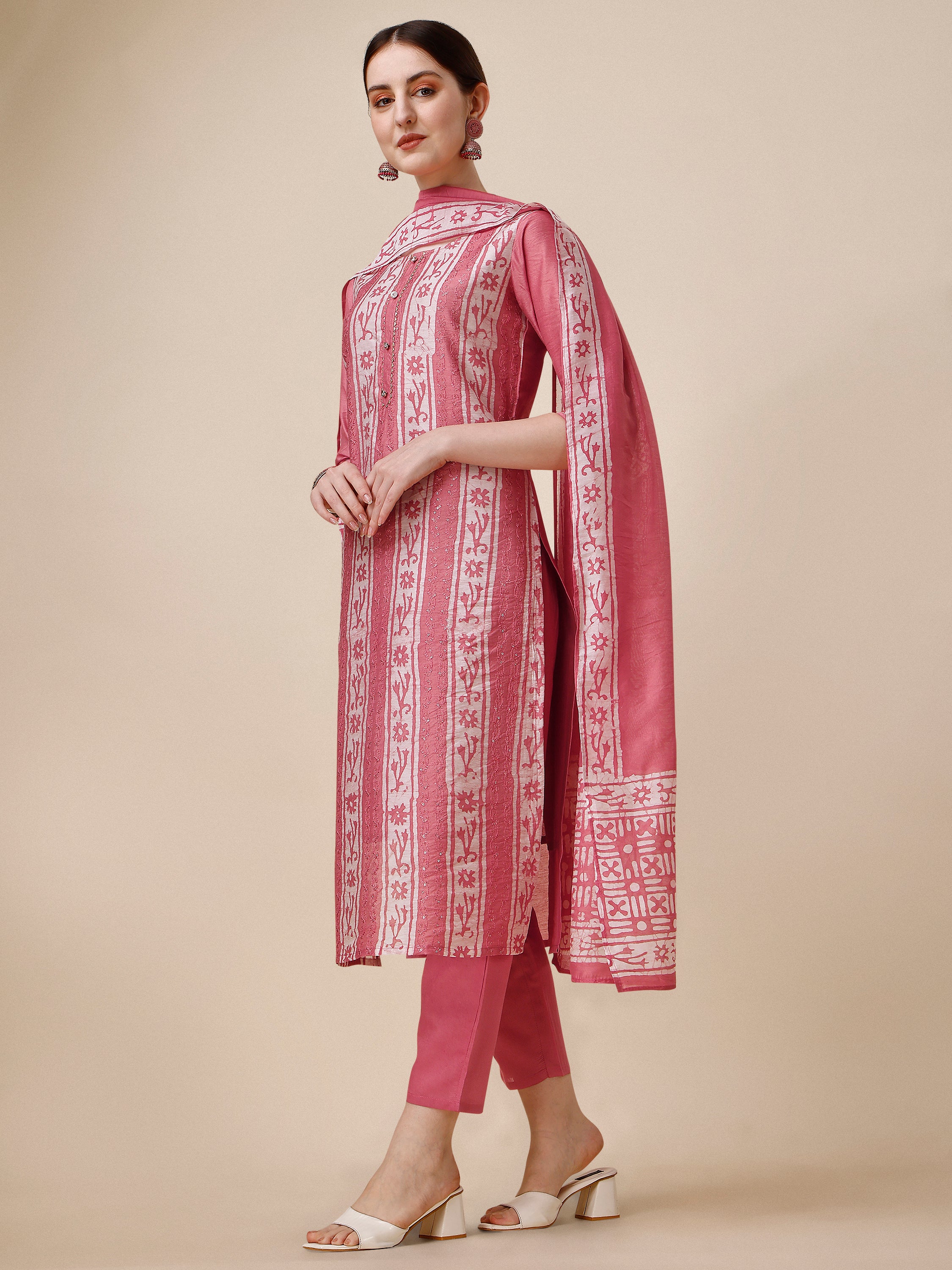 Printed & embroidered kurta with pant & dupatta Set