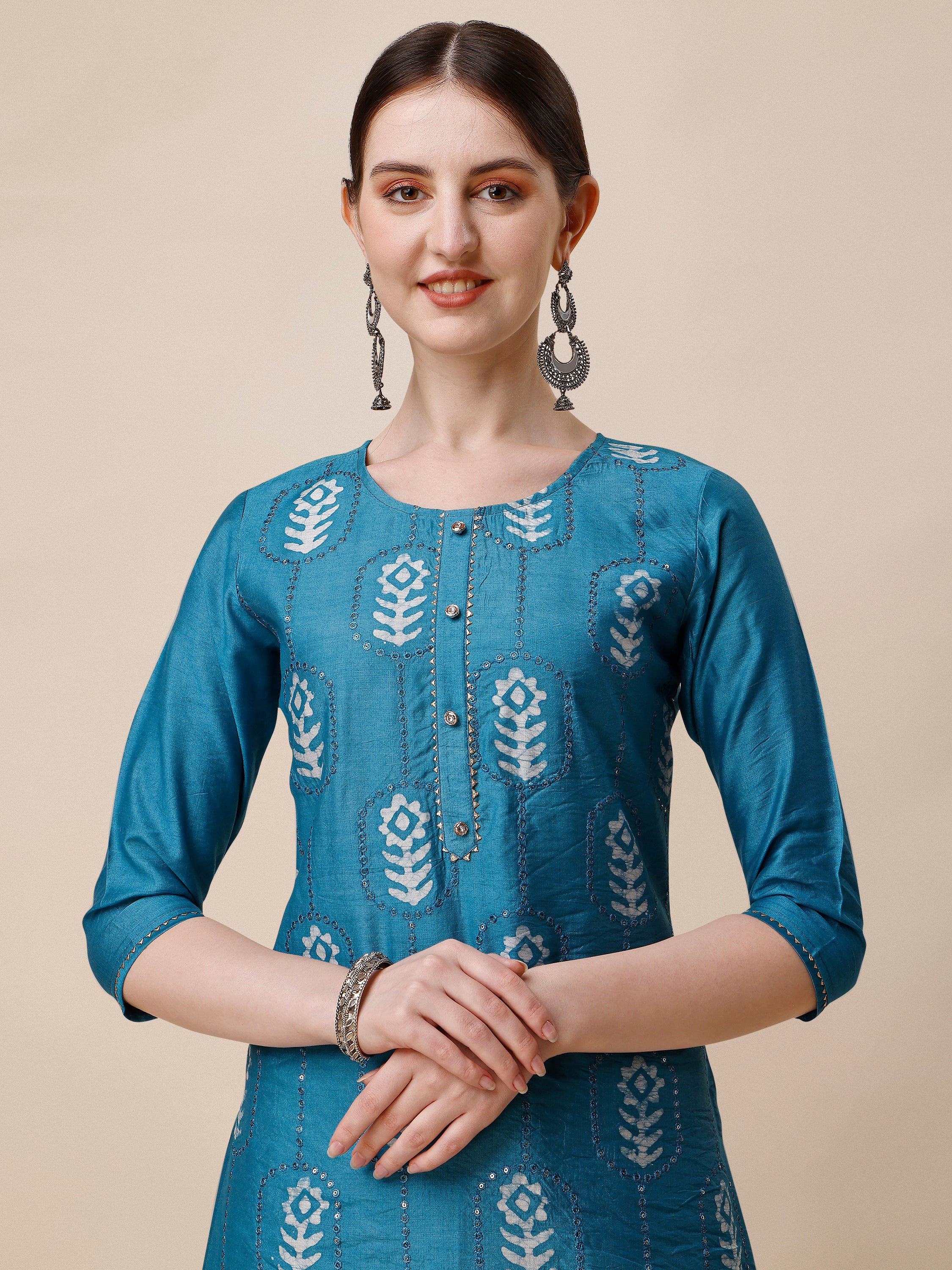 Printed & embroidered kurta with pant & dupatta Set