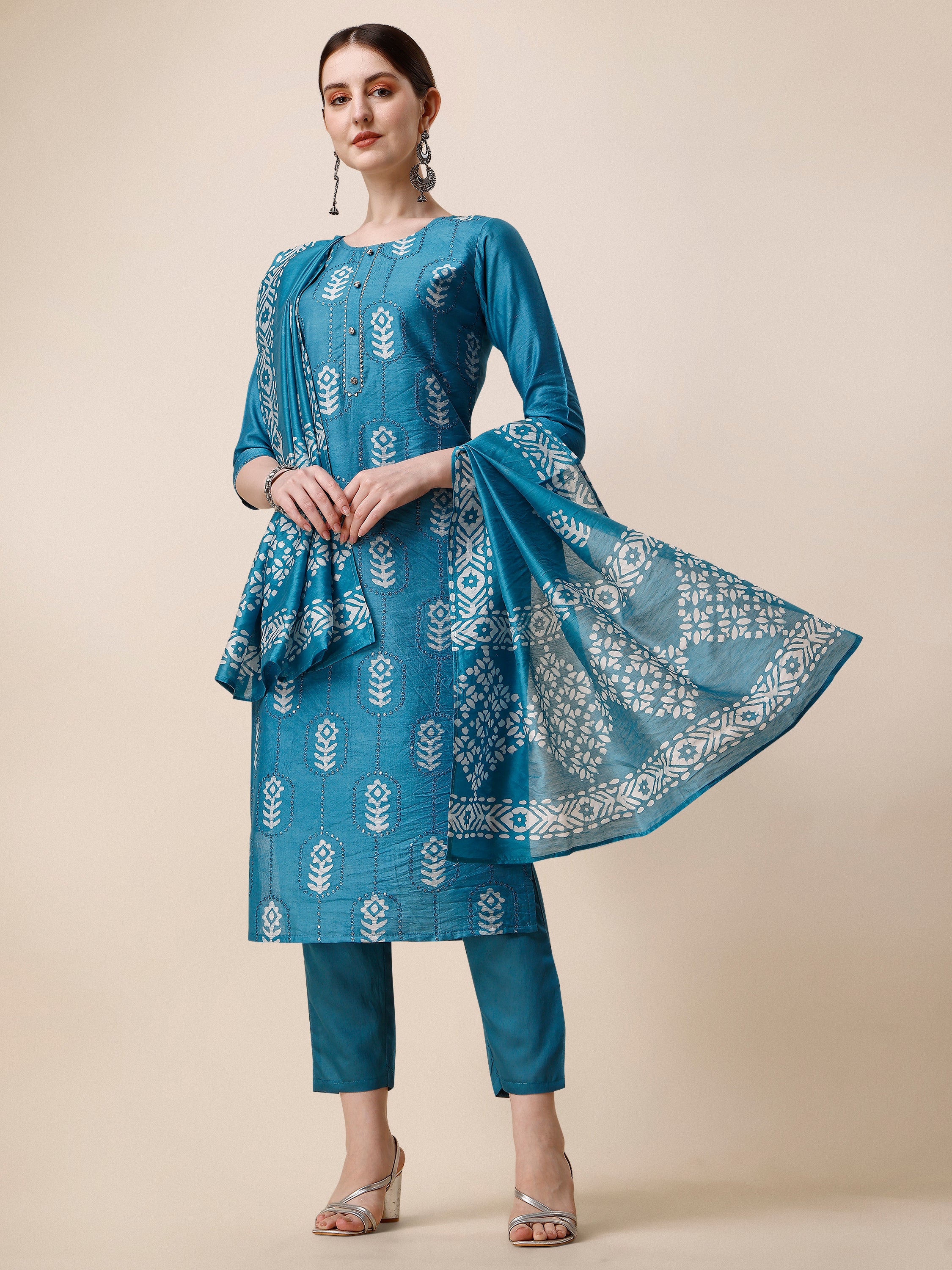 Printed & embroidered kurta with pant & dupatta Set