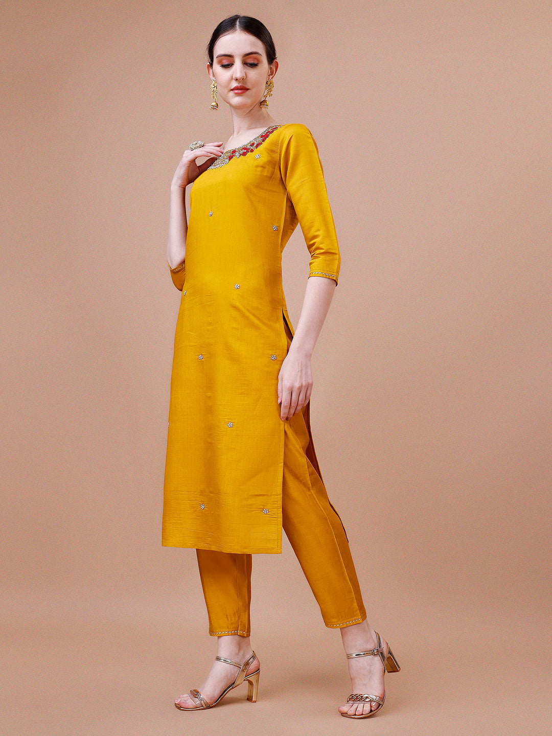 Hand Embroidered And Embellished Kurta With Pant And Dupatta Set