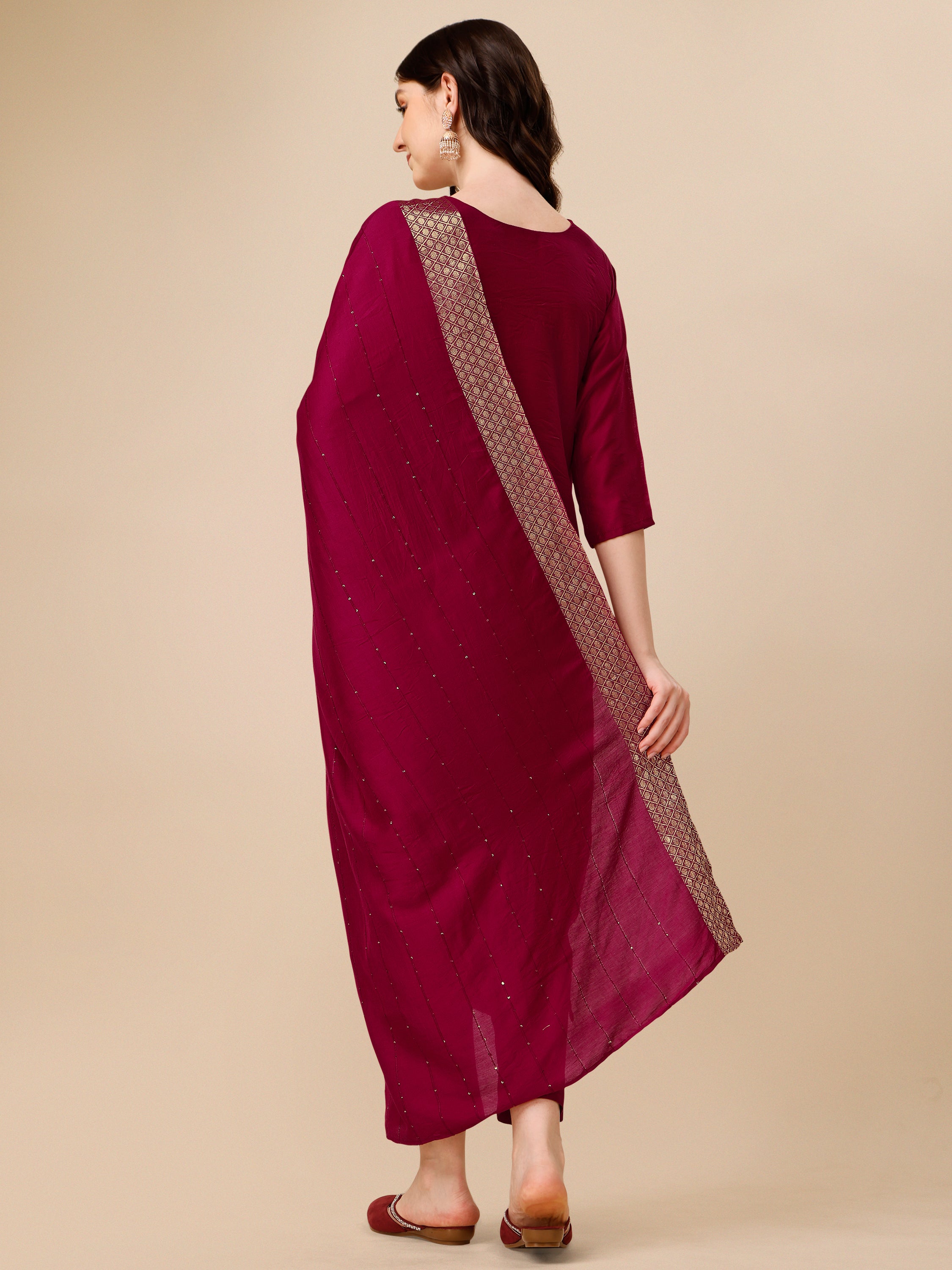 Hand Embroidered Kurta With Pant And Dupatta Set