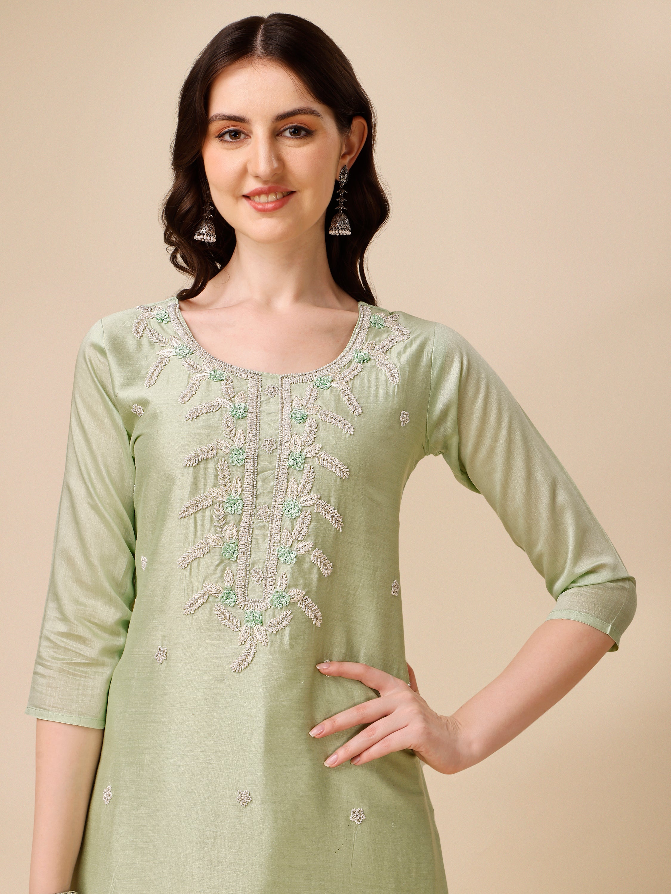 Hand Embroidered Kurta with Pant and Dupatta set