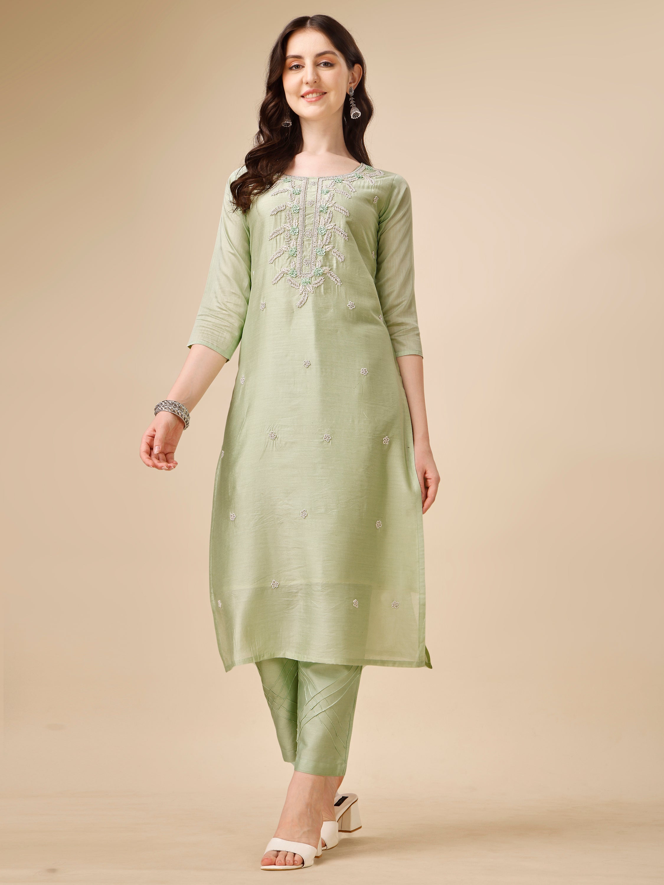 Hand Embroidered Kurta with Pant and Dupatta set