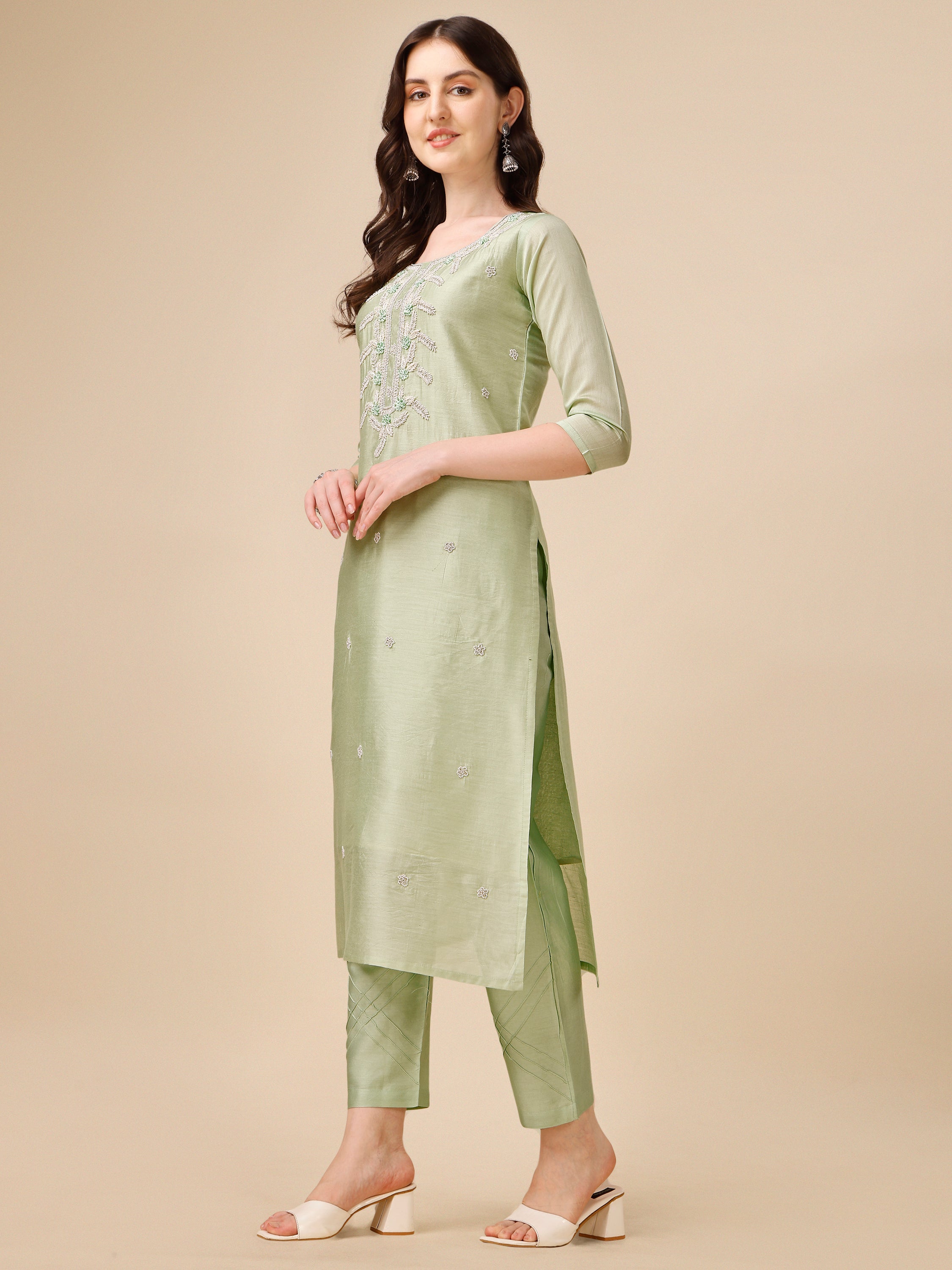 Hand Embroidered Kurta with Pant and Dupatta set