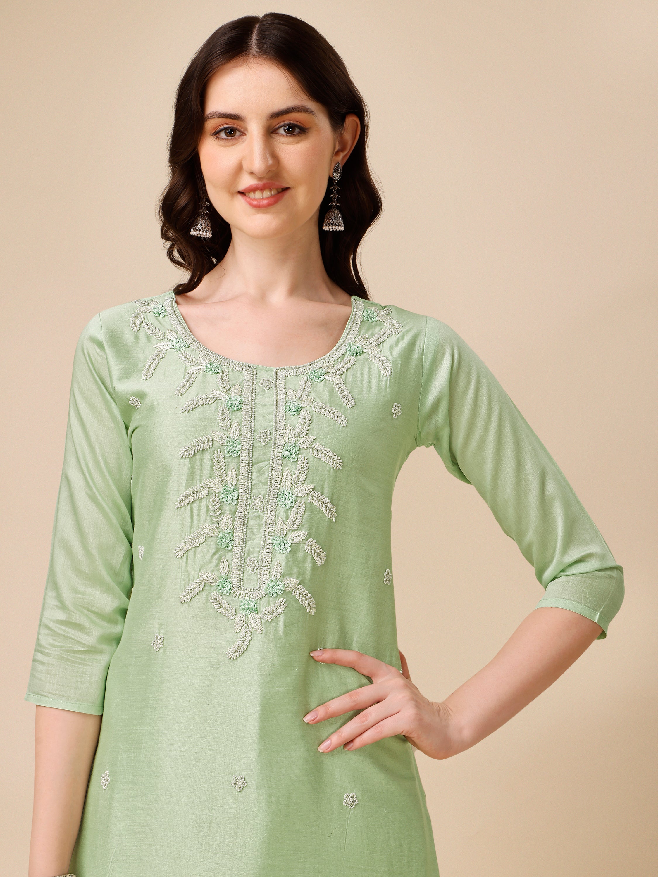 Hand Embroidered Kurta with Pant and Dupatta set