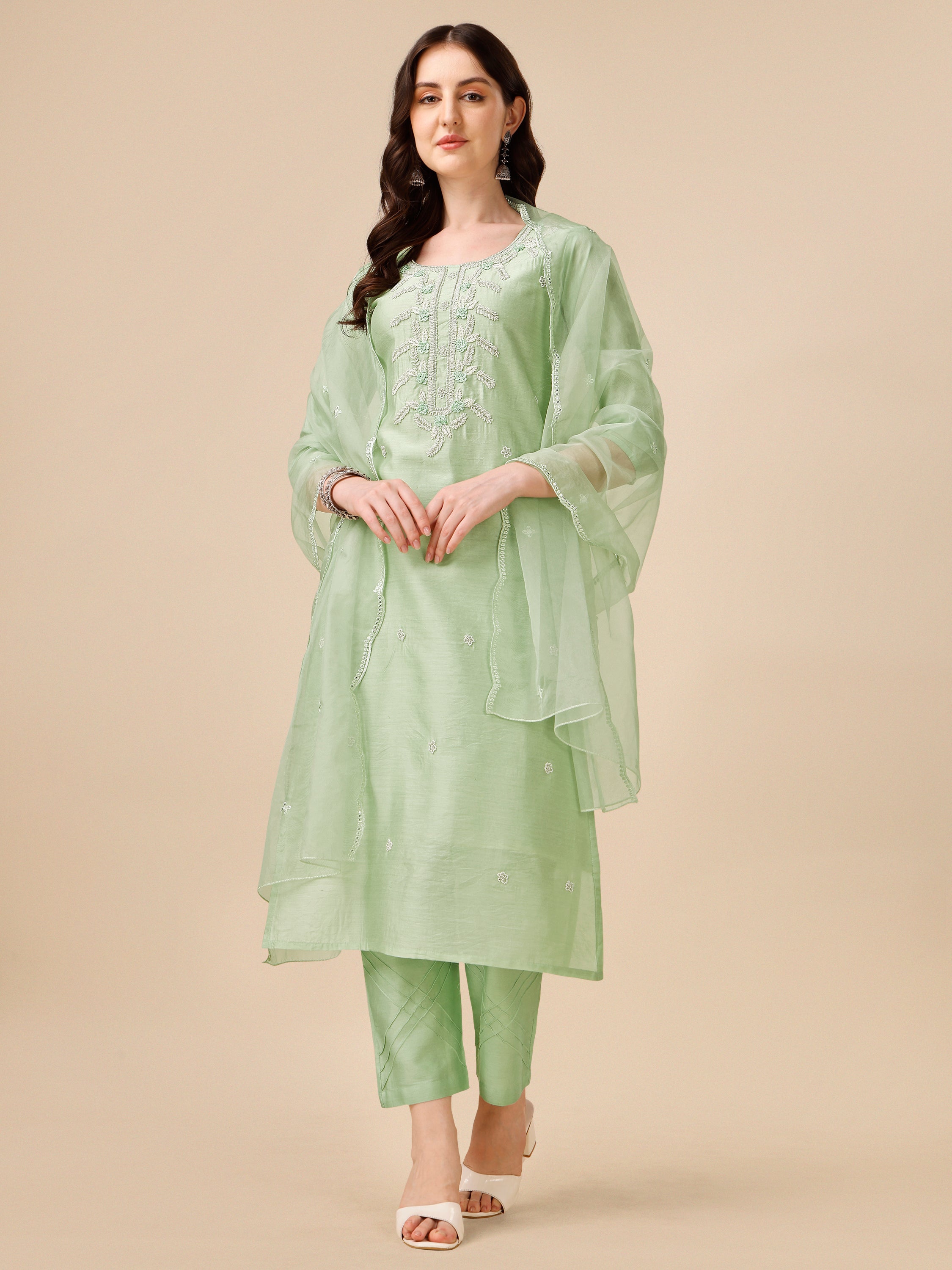 Hand Embroidered Kurta with Pant and Dupatta set