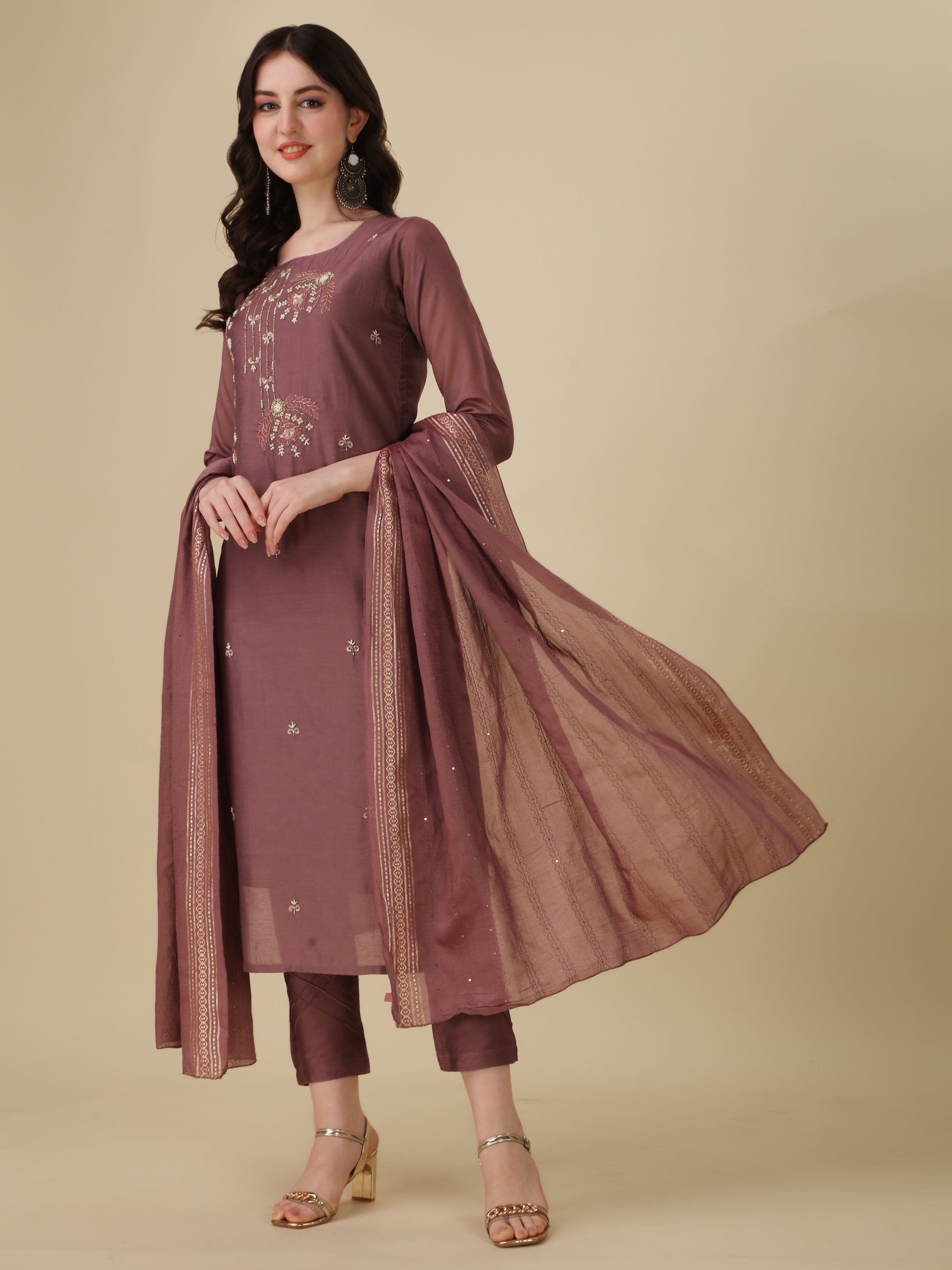 Hand Embroidered Kurta with pant and Dupatta Set