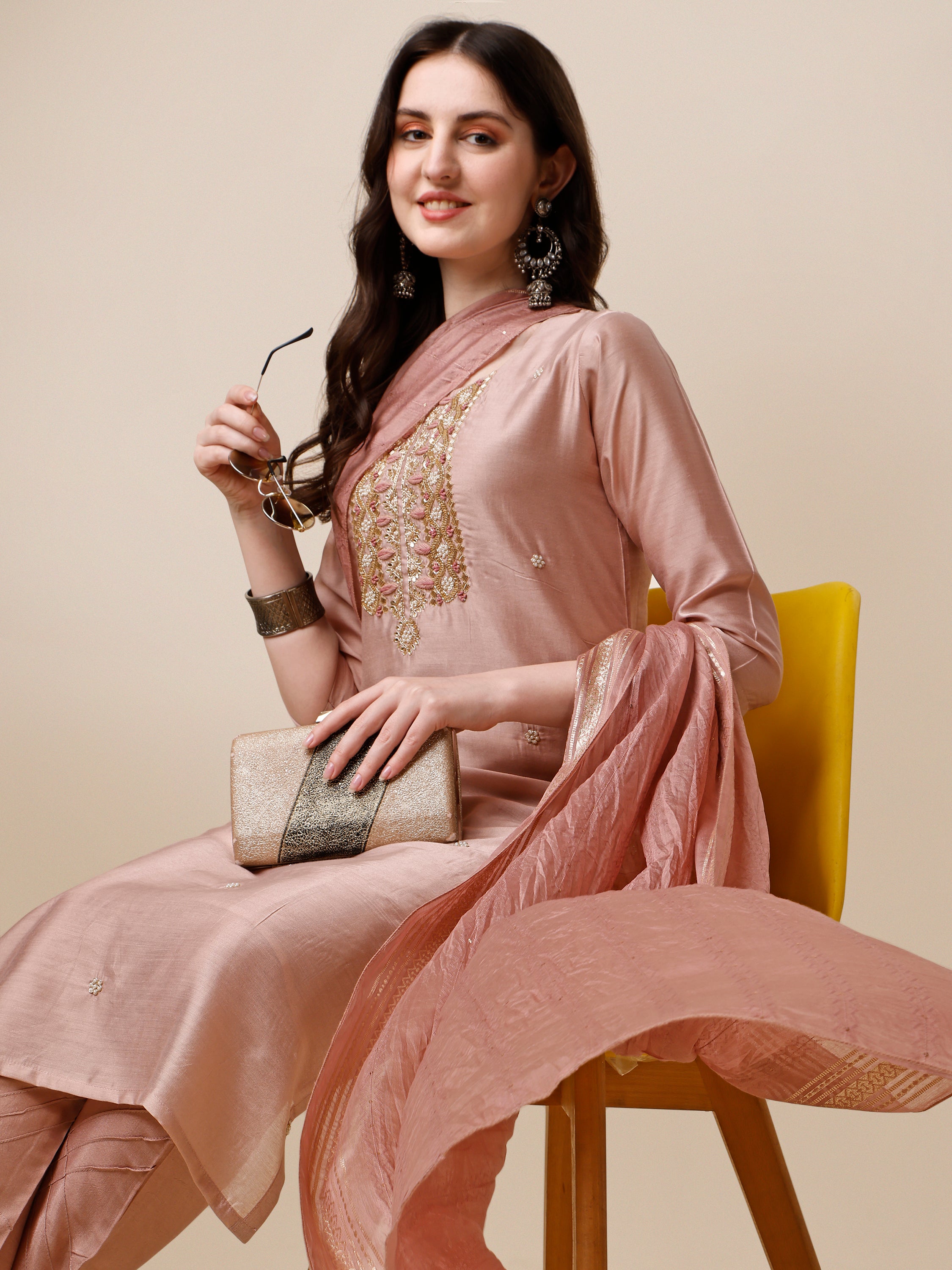 Embroidered Kurta with Pant and Dupatta Set