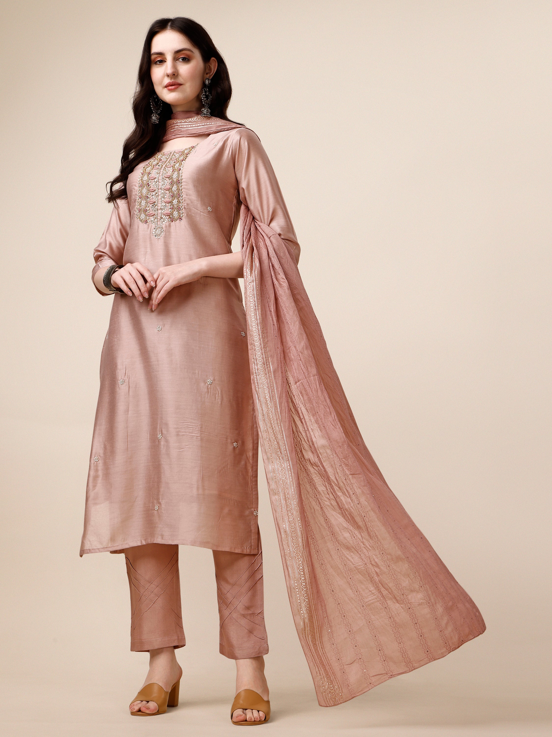 Embroidered Kurta with Pant and Dupatta Set