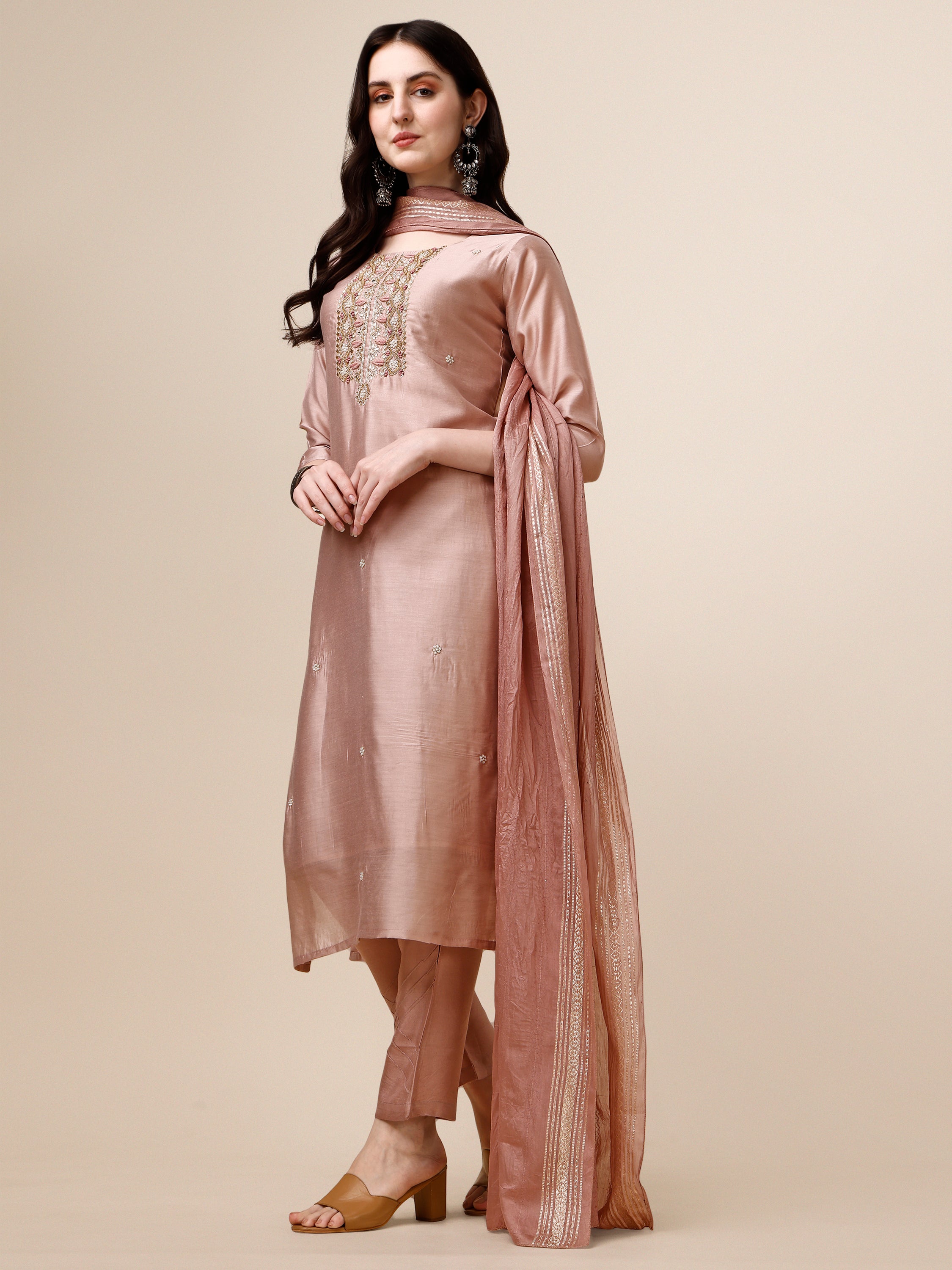 Embroidered Kurta with Pant and Dupatta Set