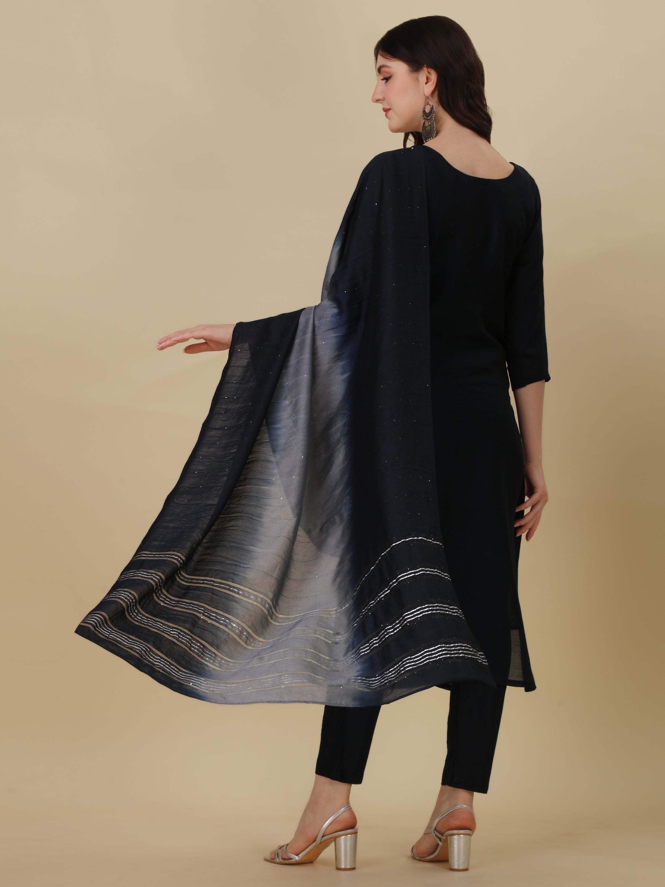 Hand Embroidered Kurta with Pant and Dupatta Set