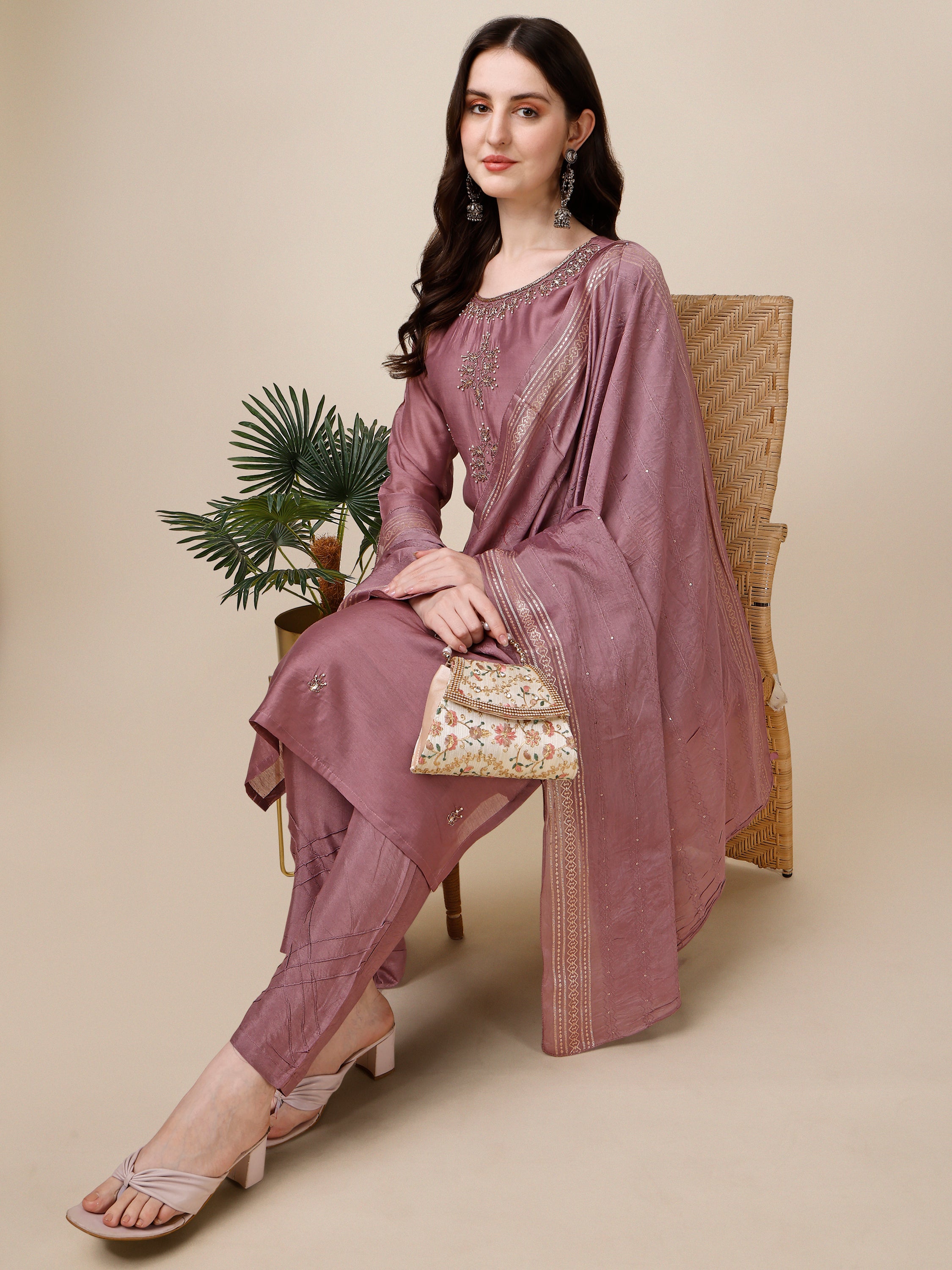 Hand Embroidered Kurta with Pant and Dupatta set