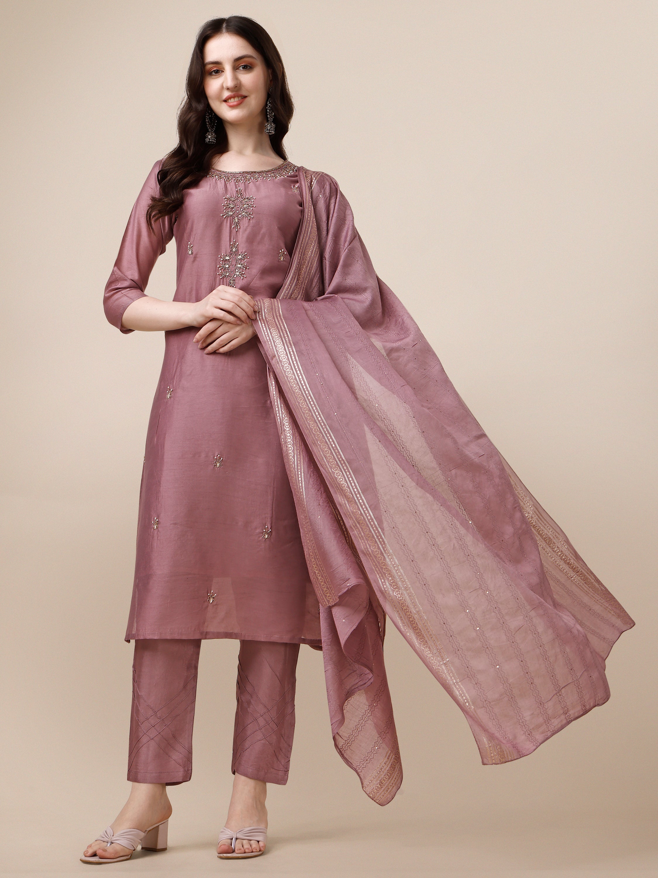 Hand Embroidered Kurta with Pant and Dupatta set