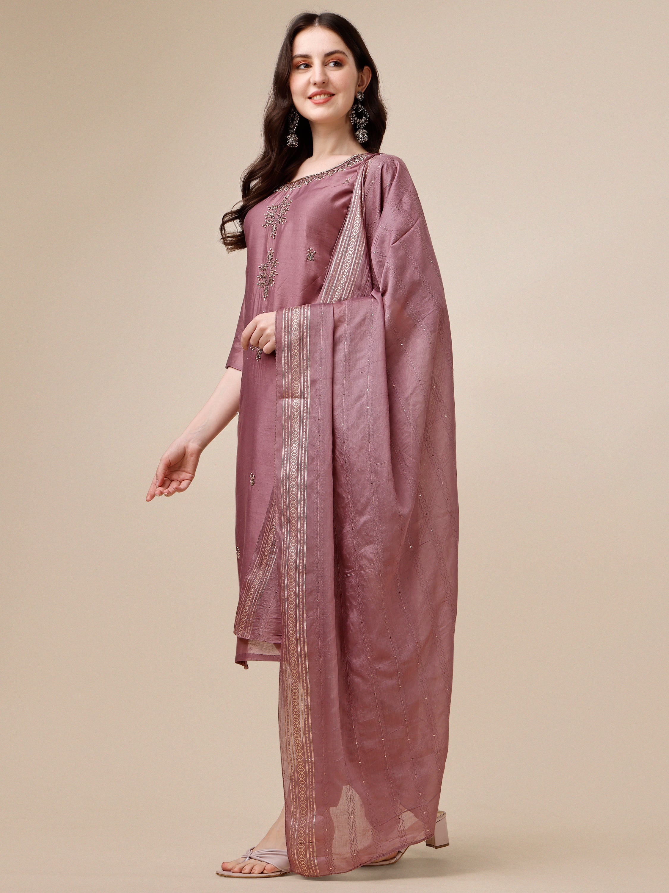 Hand Embroidered Kurta with Pant and Dupatta set