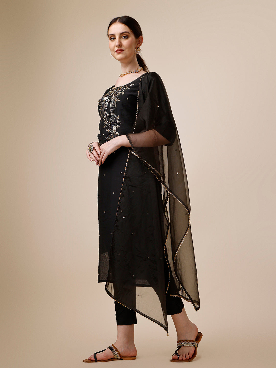 Embroidered Kurta with Pant and Dupatta Set