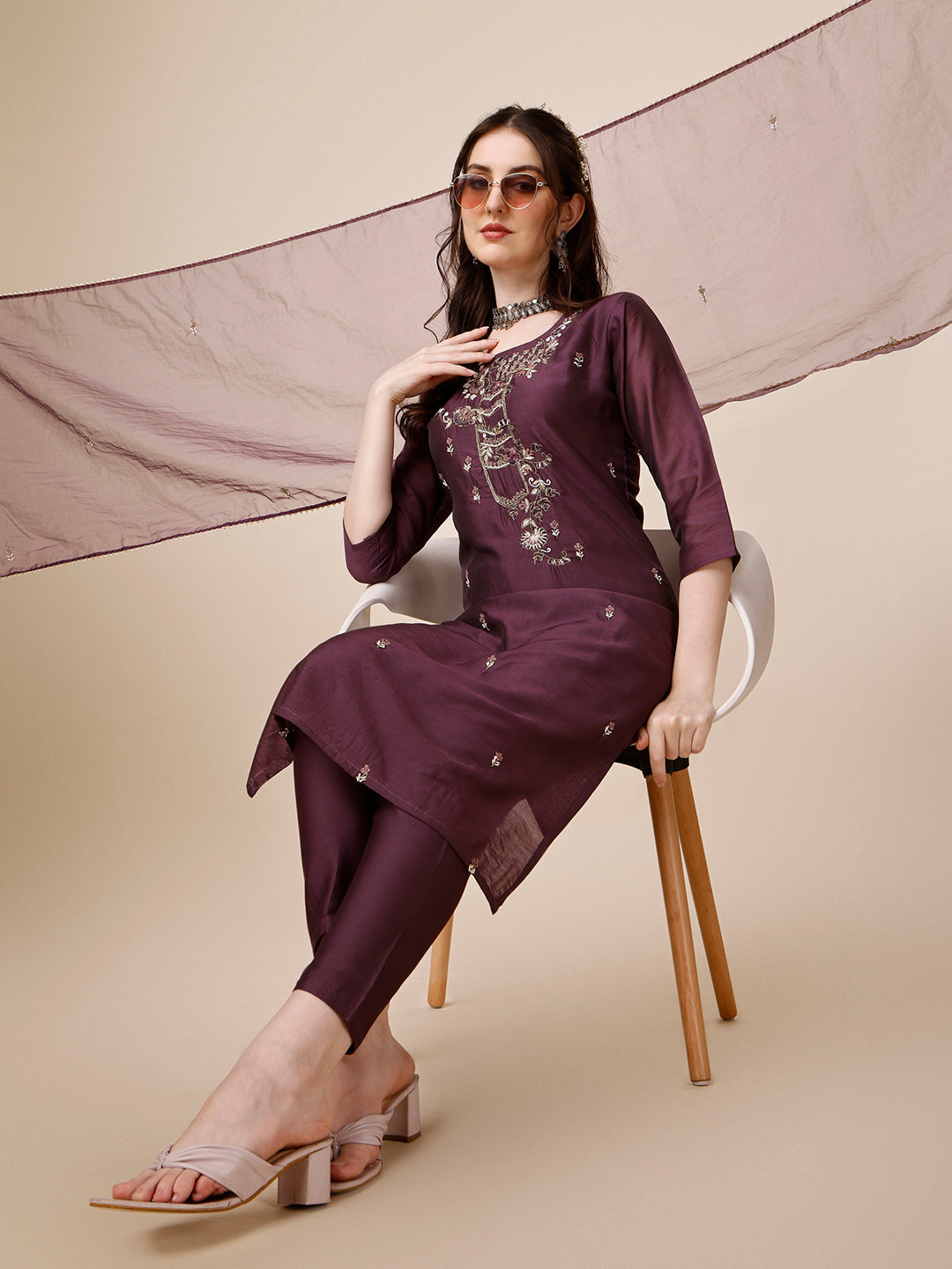 Embroidered Kurta with Pant and Dupatta Set