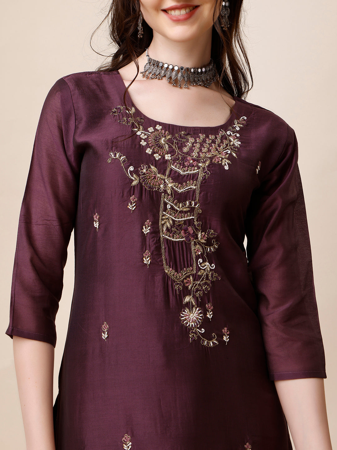 Embroidered Kurta with Pant and Dupatta Set