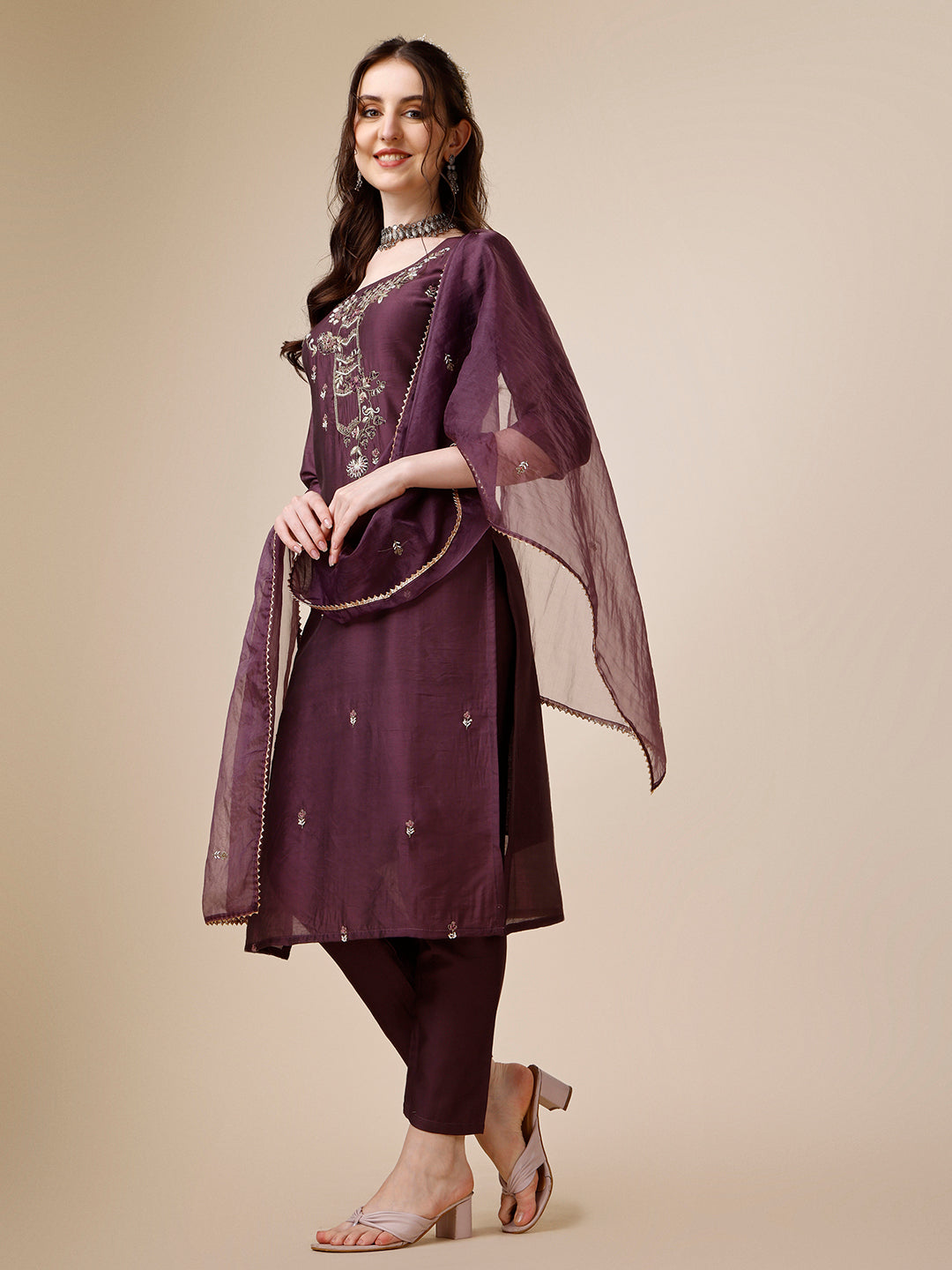 Embroidered Kurta with Pant and Dupatta Set