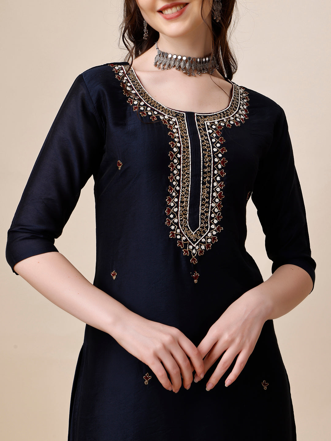 Embroidered Kurta with Pant and Dupatta Set